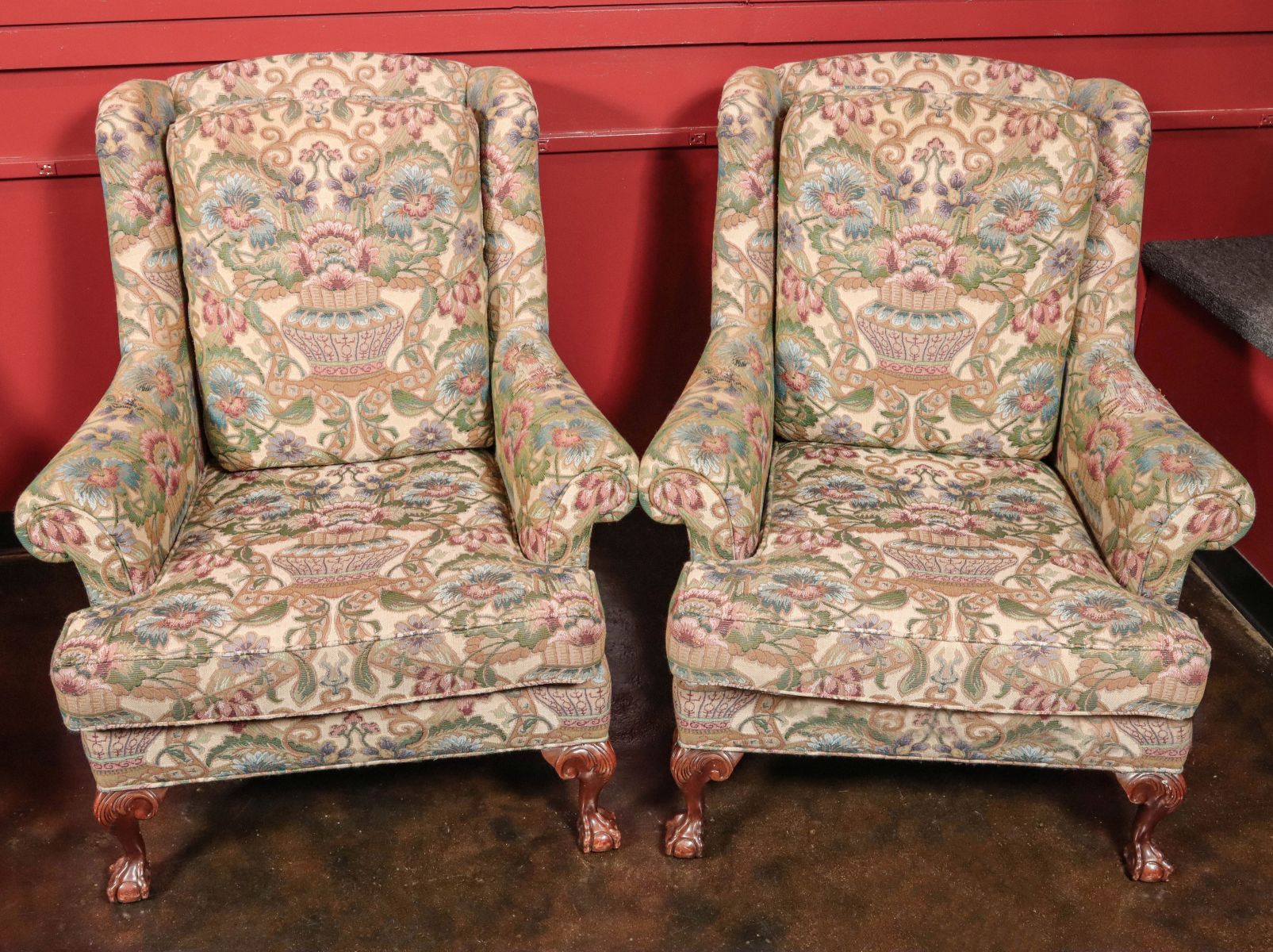 A PAIR HICKORY CHAIR CO. UPHOLSTERED OCCASIONAL CHAIRS