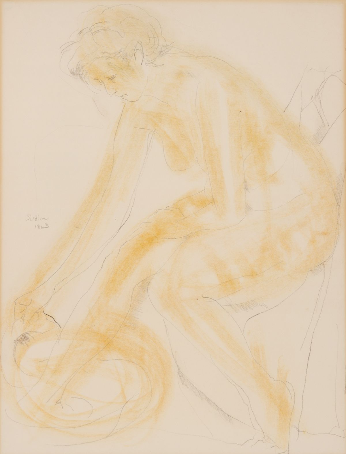 ROBERT SUDLOW (1920-2010) GRAPHITE WITH YELLOW PASTEL