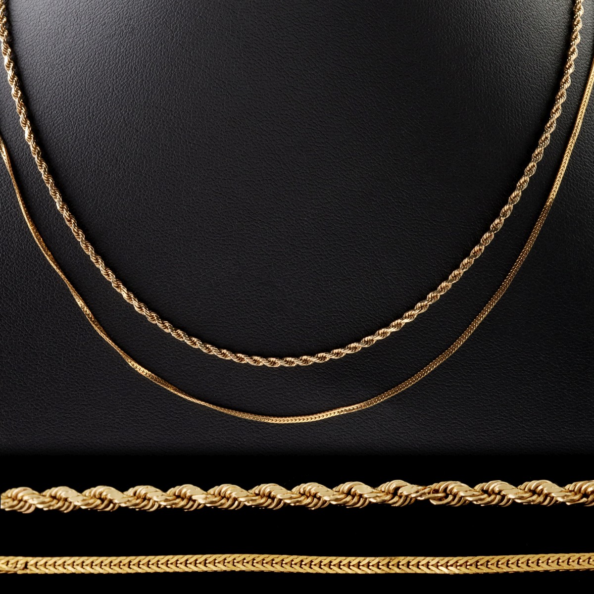 TWO 14K GOLD CHOKER-LENGTH NECKLACES