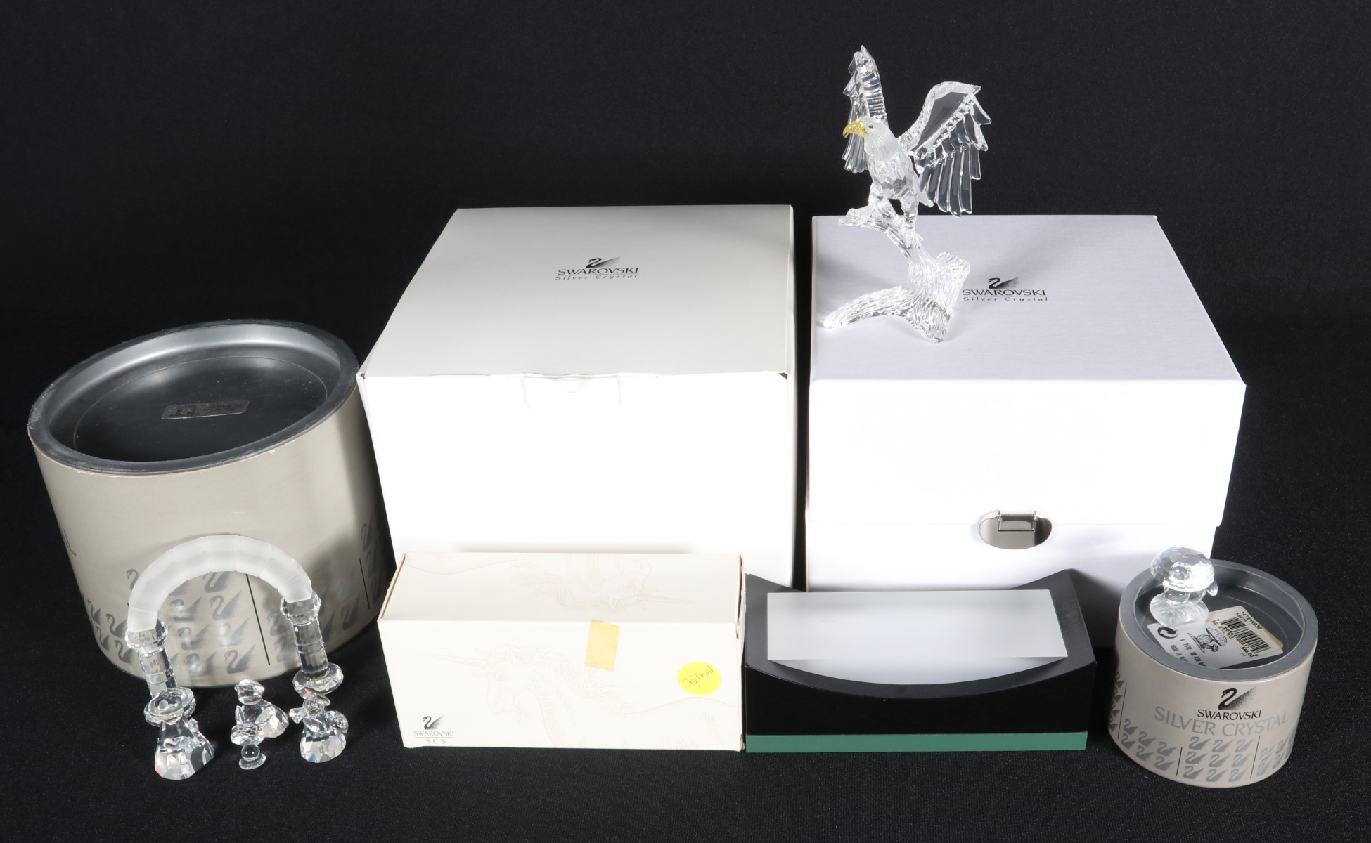 FOUR SWAROVSKI FIGURES & SETS WITH BOXES AND PAPERS