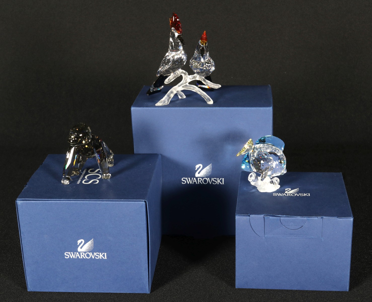 SWAROVSKI GORILLA CUB, HOOPOES, BLUE TANG FISH W/BOXES