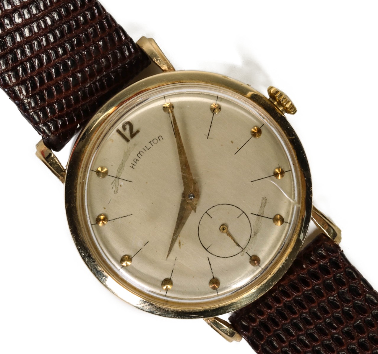 A VINTAGE HAMILTON 14K GOLD GENT'S WRIST WATCH