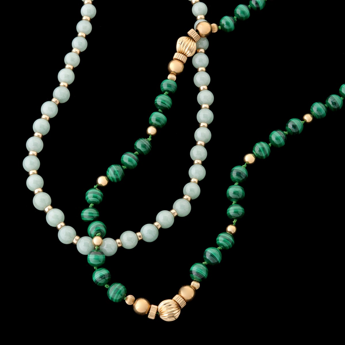 JADE BEAD AND MALACHITE BEAD NECKLACE STRANDS