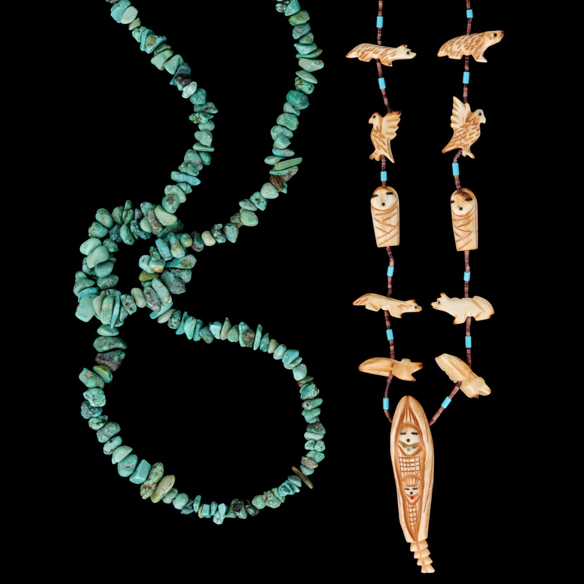 SANTO DOMINGO TURQUOISE STRAND & CARVED FETISH NECKLACE