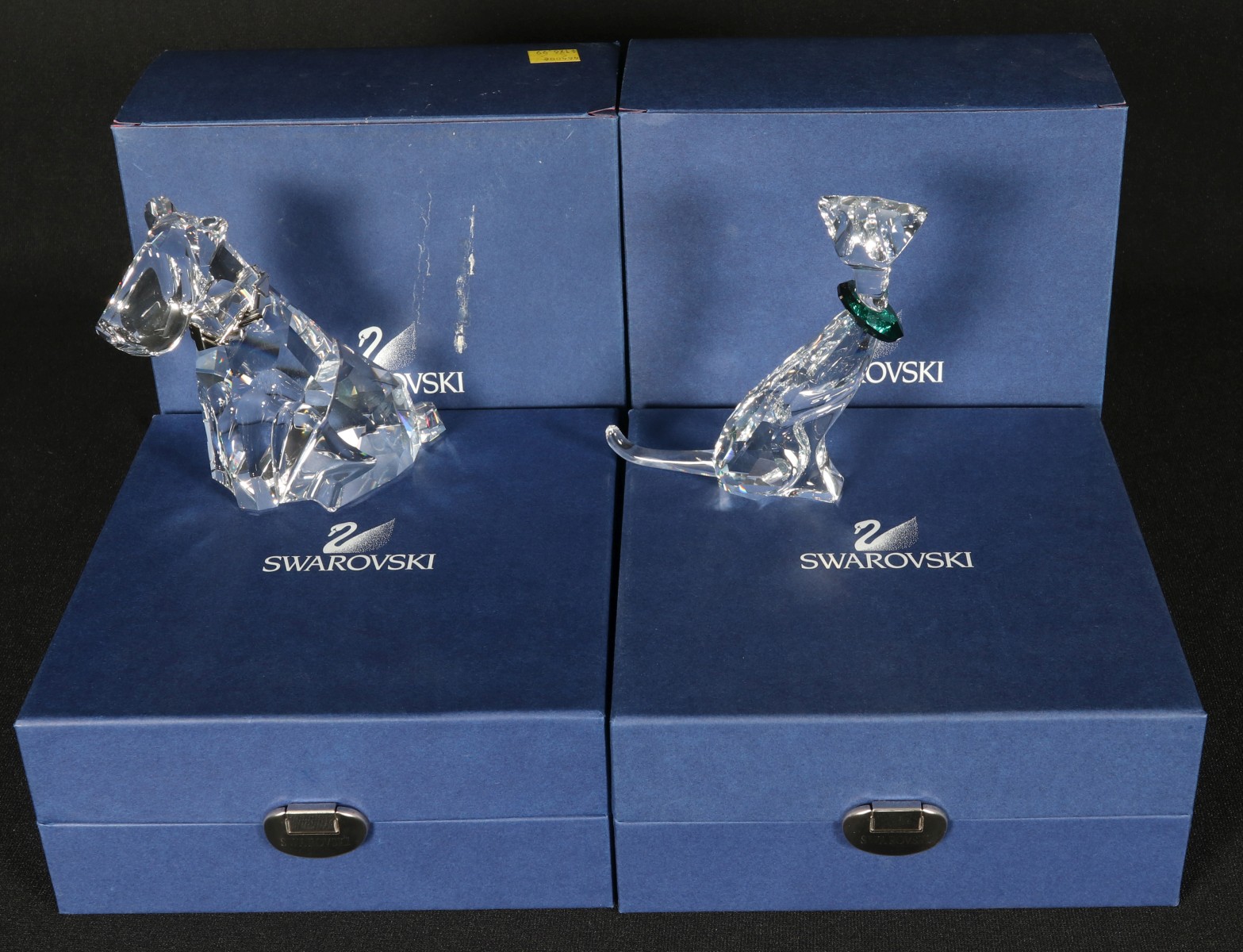 SWAROVSKI DOG AND CAT FIGURINES WITH BOXES & PAPERS