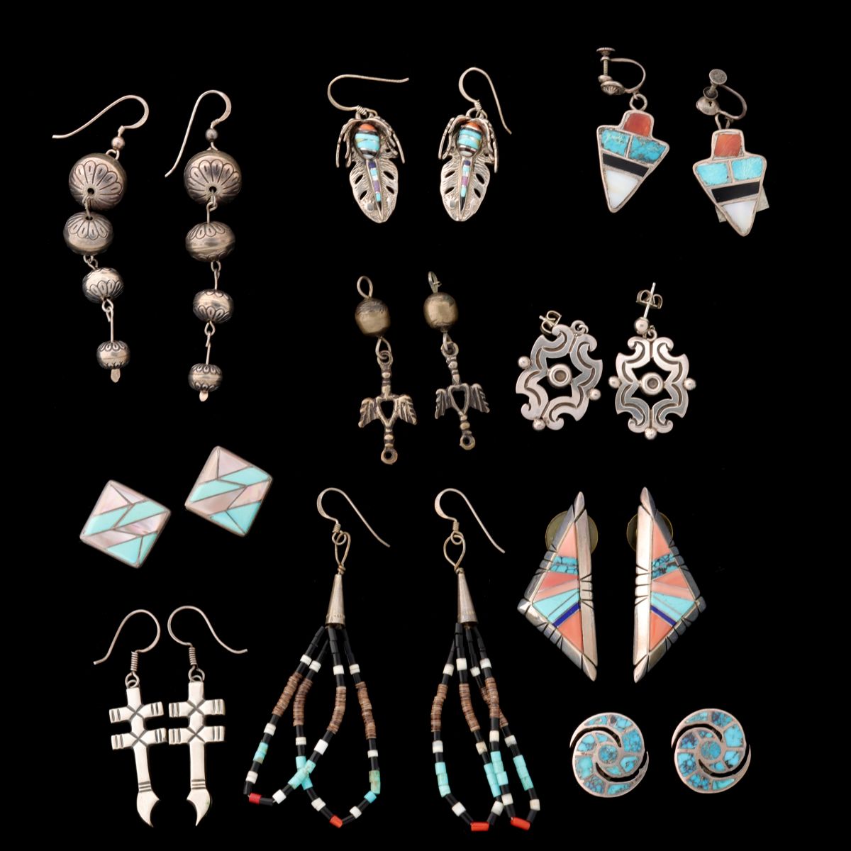 A COLLECTION OF NATIVE AMERICAN EARRING PAIRS