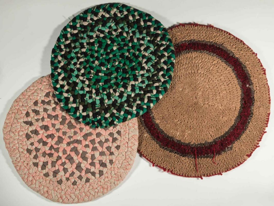 THREE VINTAGE BRAIDED WOOL DOLLHOUE RUGS