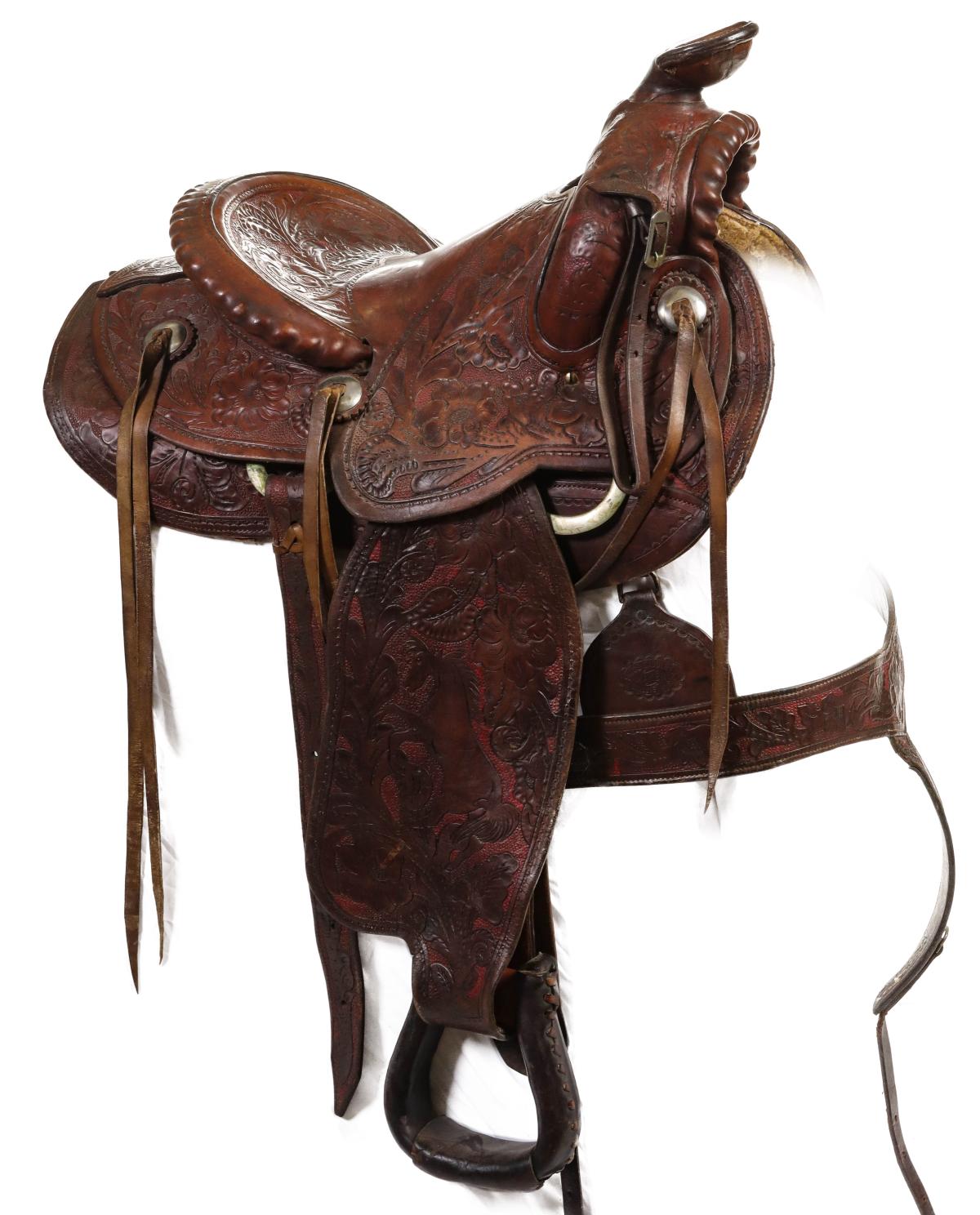 MOSS CHANUTE KS TOOLED LEATHER SADDLE AND BREAST COLLAR