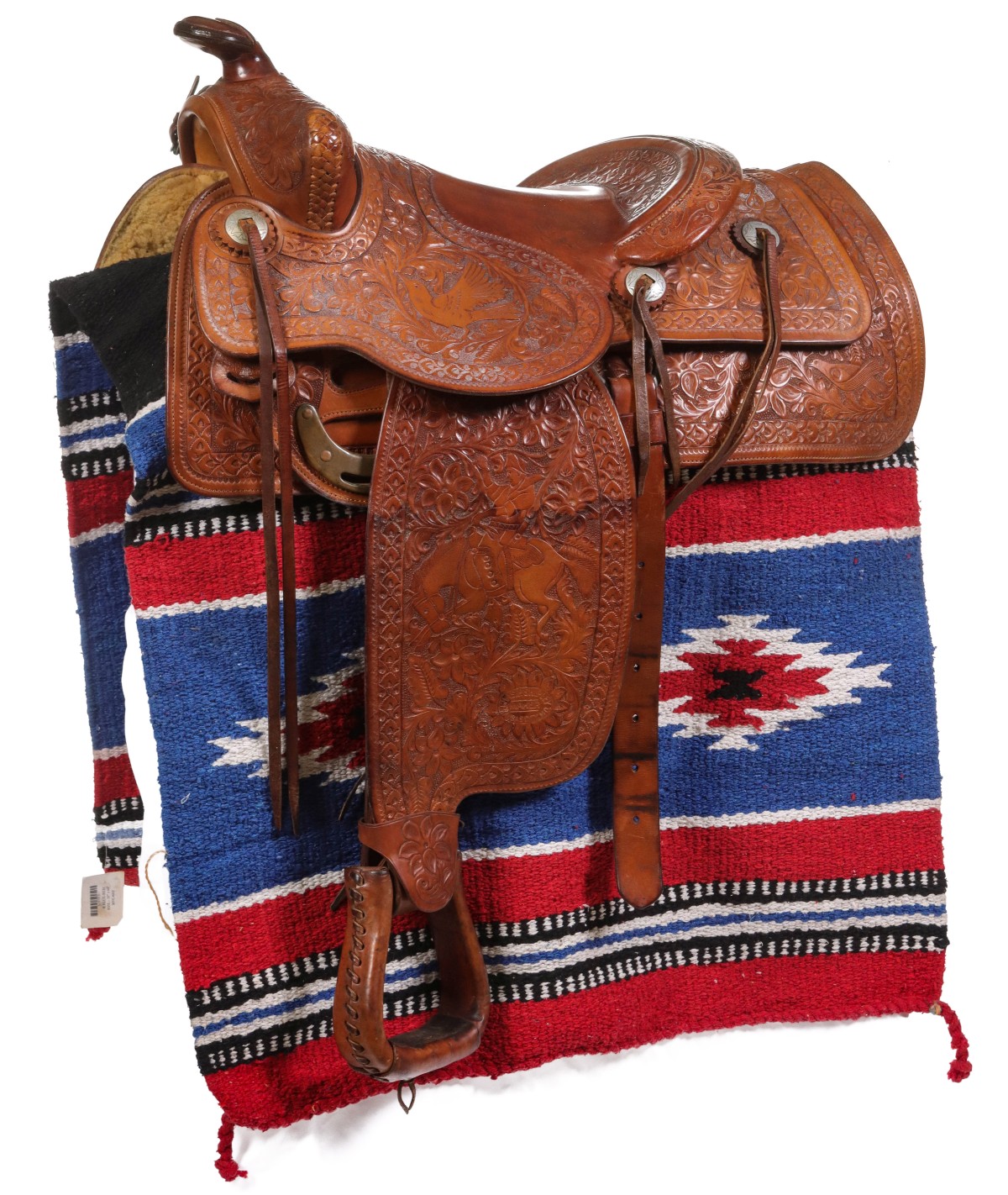 AN ELABORATE SHIPLEY SADDLE TOOLED WITH BIRDS & BRONCS