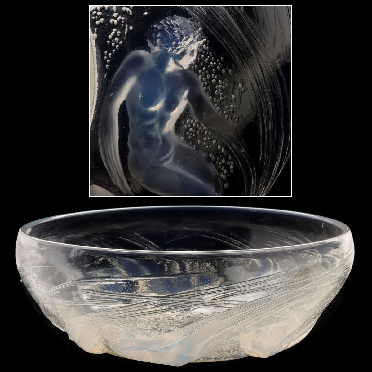 A FRENCH OPALESCENT ART GLASS BOWL SIGNED R. LALIQUE