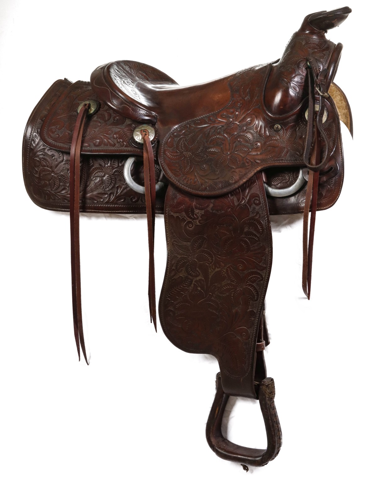 CHARLES P. SHIPLEY TOOLED LEATHER ROPING SADDLE NO. 419