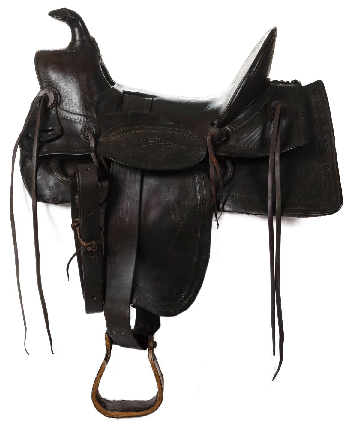 A GOOD, EARLY C.P. SHIPLEY HIGH BACK LOOP-SEAT SADDLE