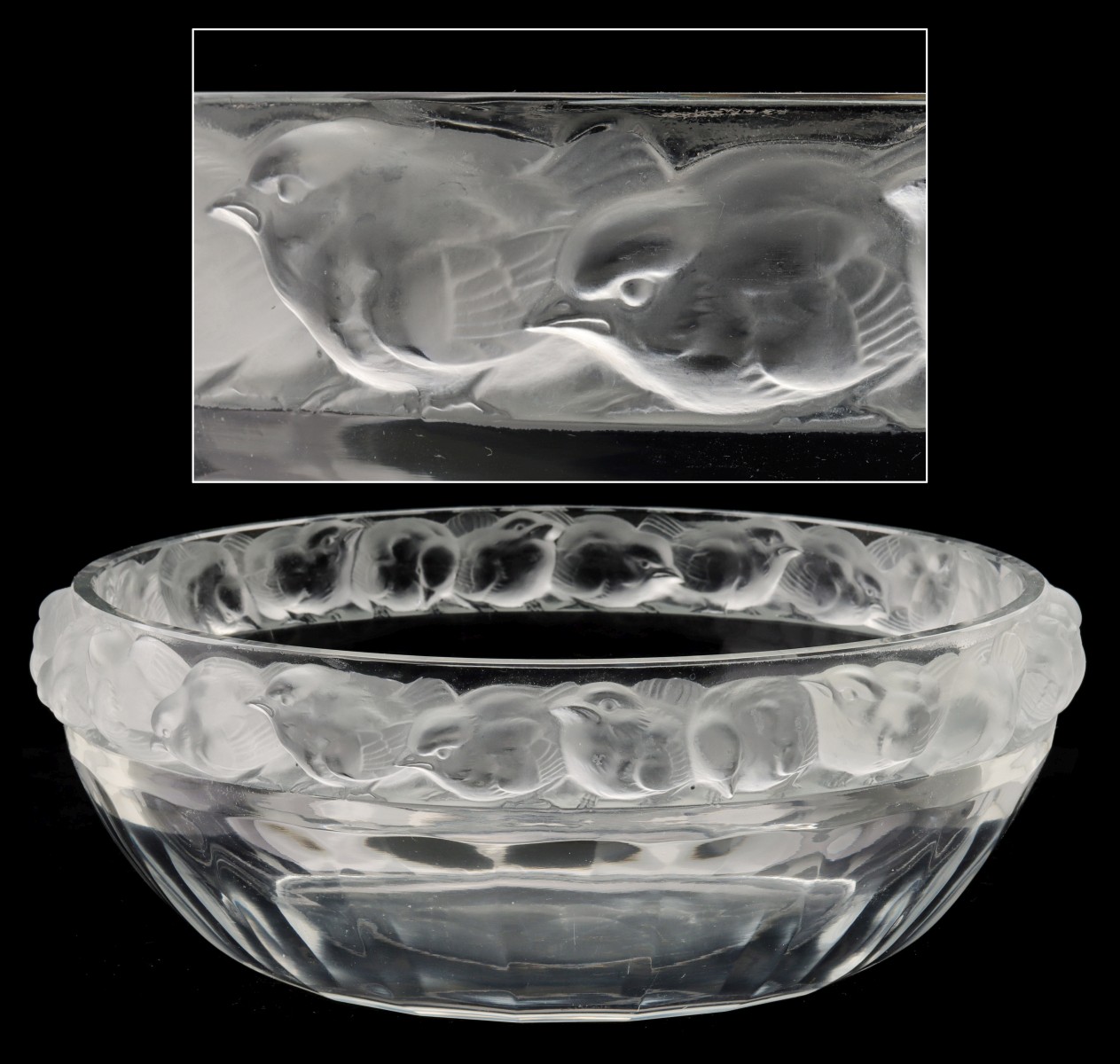 A FRENCH CRYSTAL ART GLASS BASIN SIGNED LALIQUE