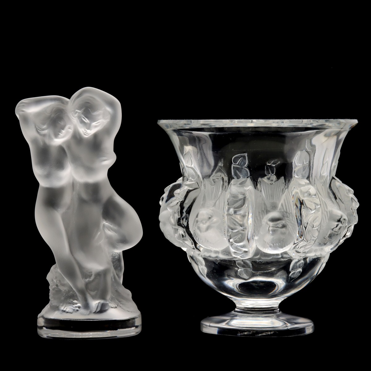 TWO PIECES OF FRENCH CRYSTAL ART GLASS SIGNED LALIQUE