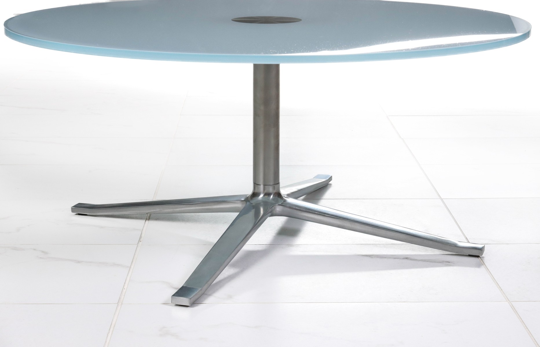 A PEARSON LLOYD GLASS TOP OCCASIONAL TABLE FOR COALESSE