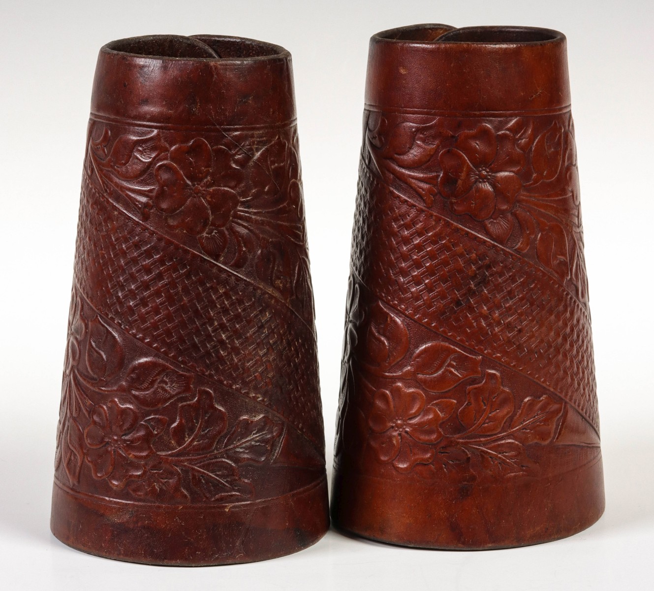 TOOLED LEATHER CUFFS MARKED ASKEW SADDLERY KANSAS CITY