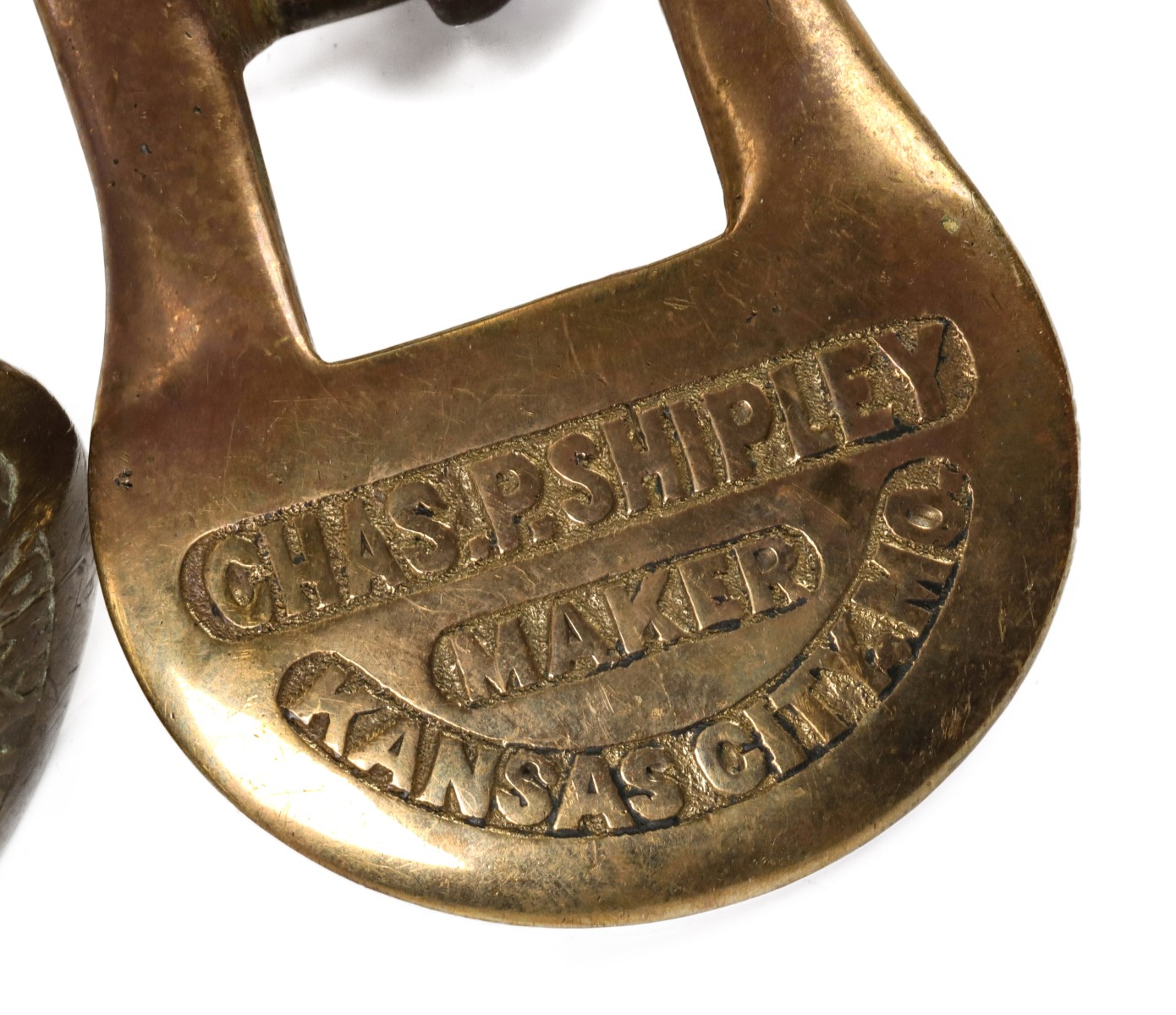 BRASS BUCKLES LETTERED CHAS P. SHIPLEY KANSAS CITY