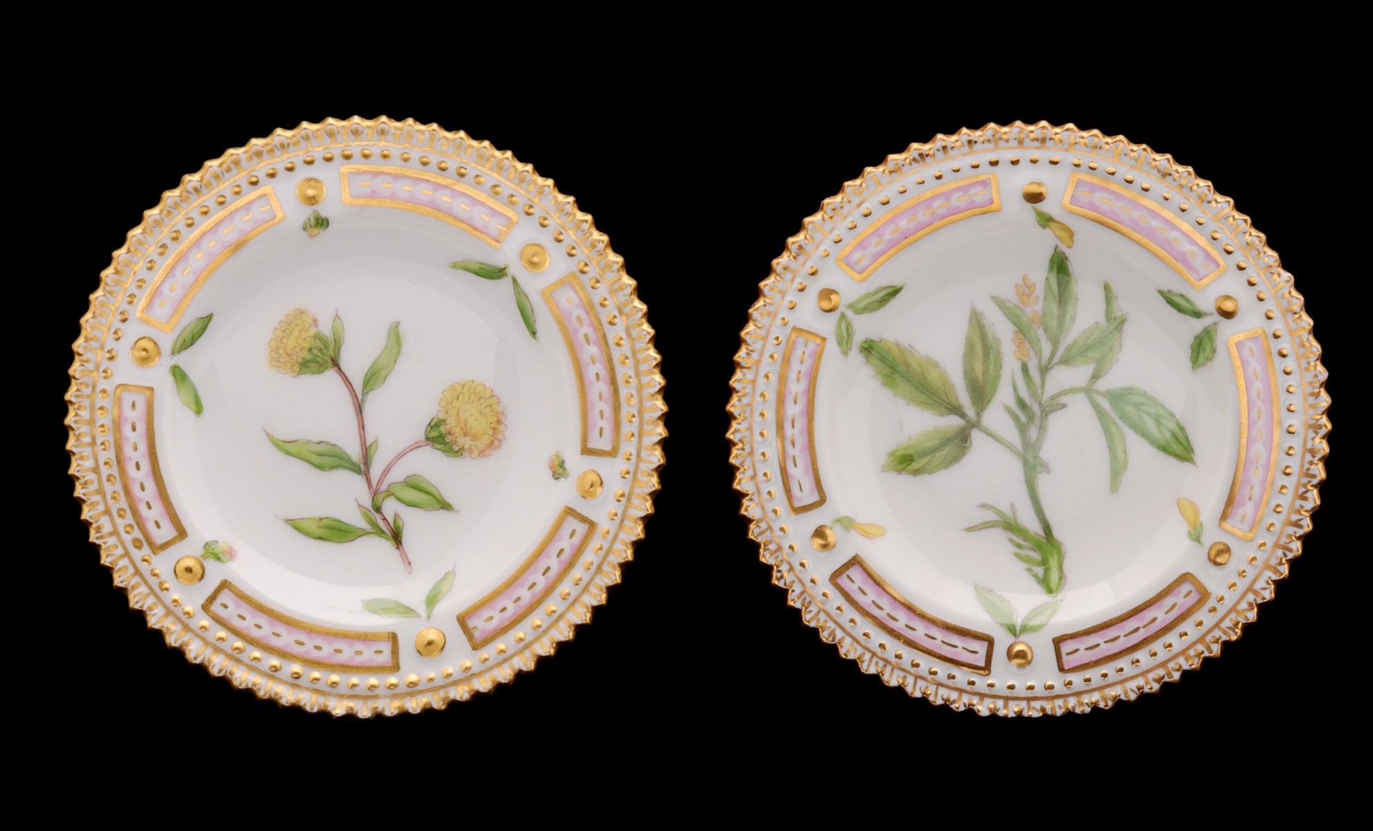 TWO ROYAL COPENHAGEN FLORA DANICA BUTTER PAT DISHES