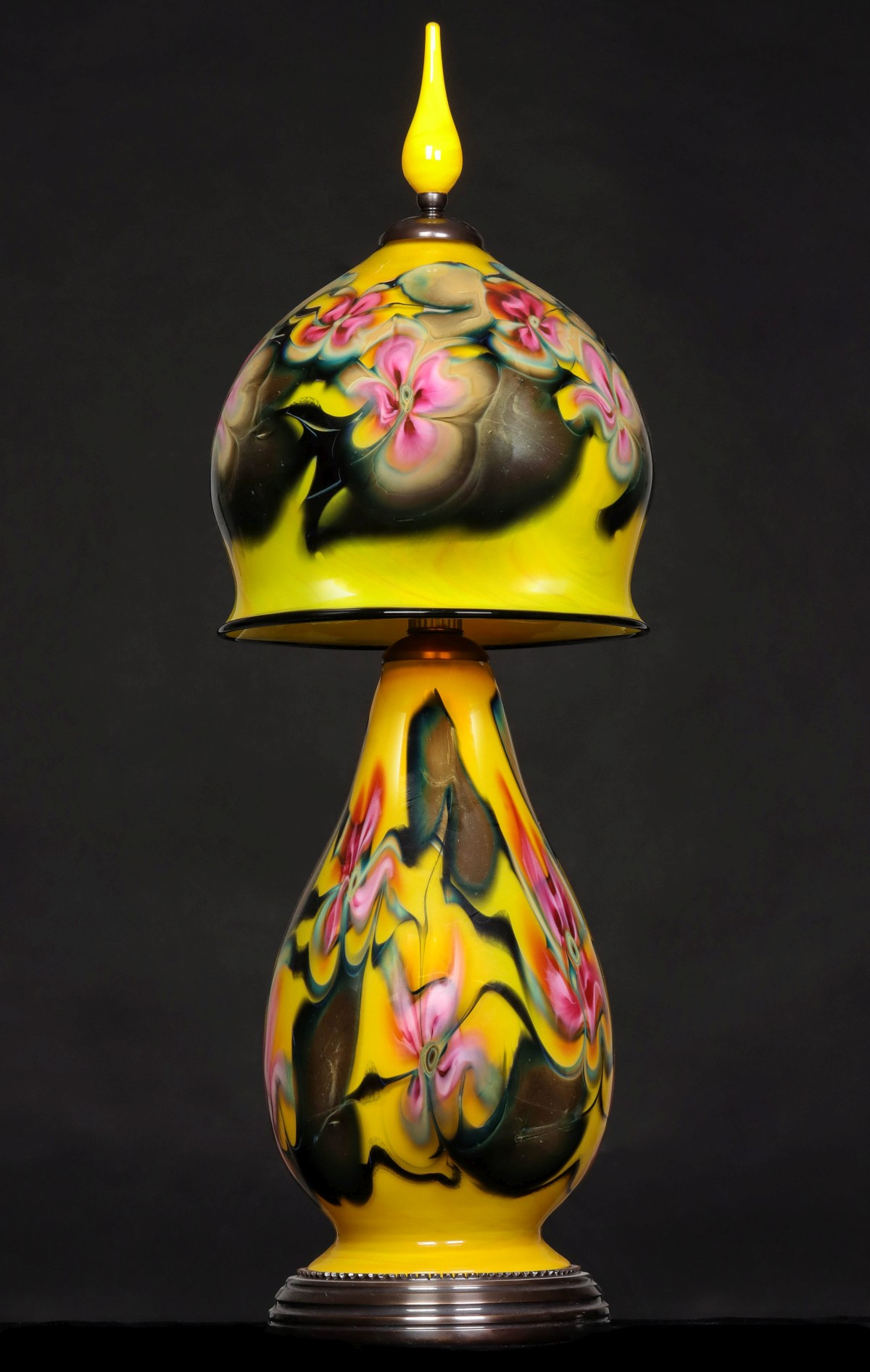 A RARE CHARLES LOTTON MANDARIN YELLOW ART GLASS LAMP