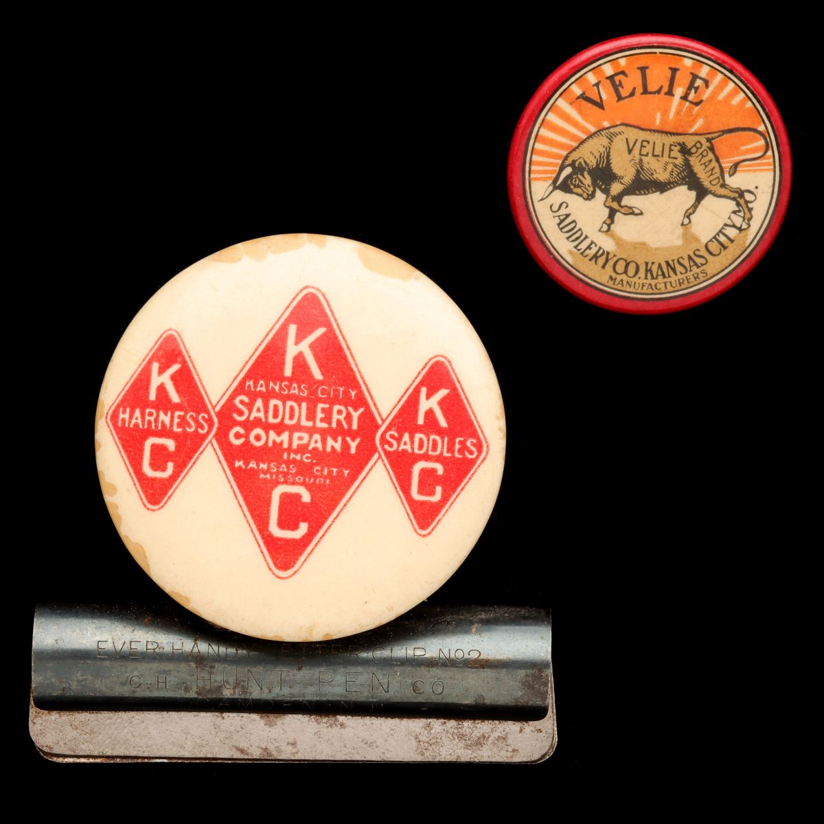 VELIE SADDLERY & KC SADDLERY RARE CELLULOID ADVERTISING