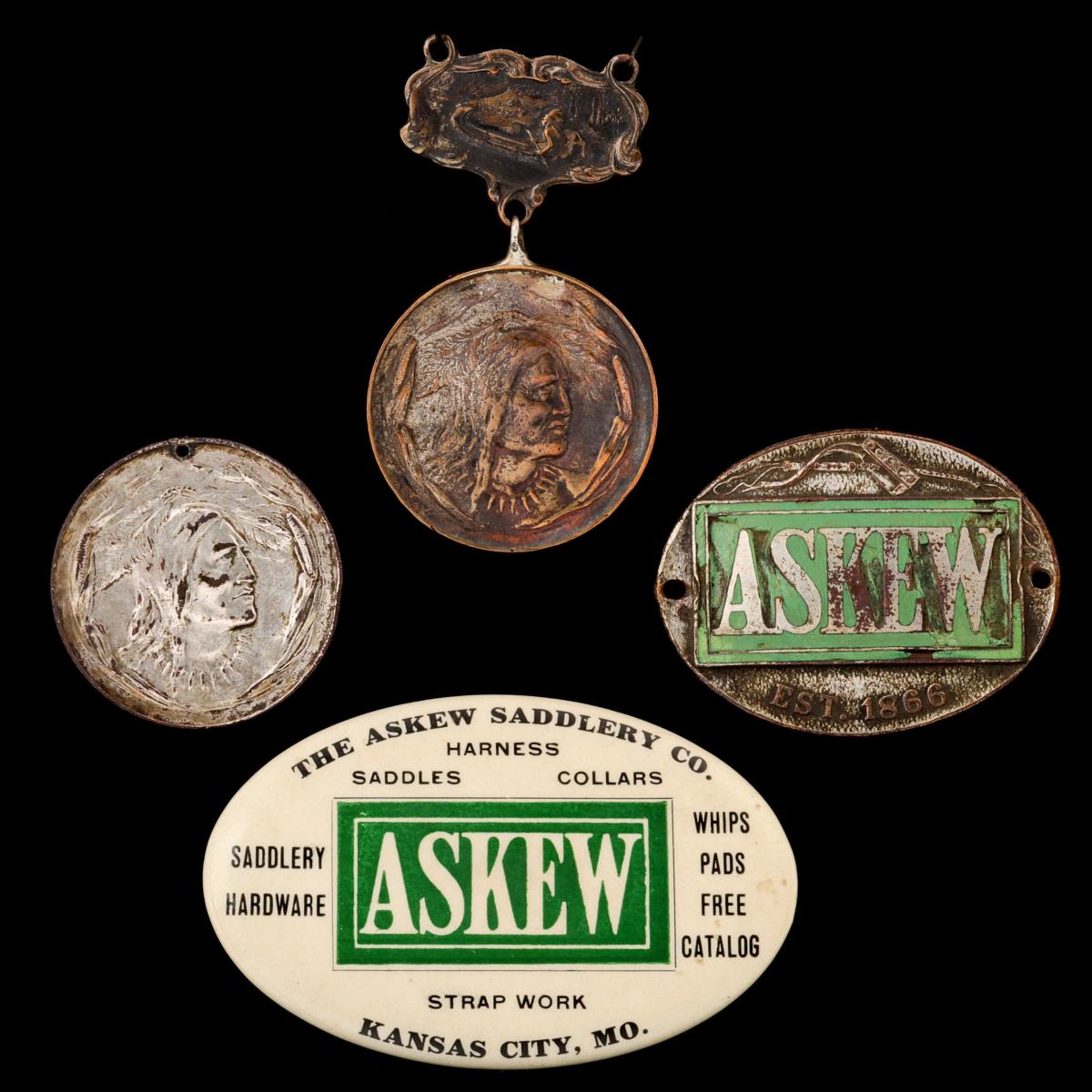 ASKEW SADDLERY KANSAS CITY MEDALS, TAG, WHETSTONE