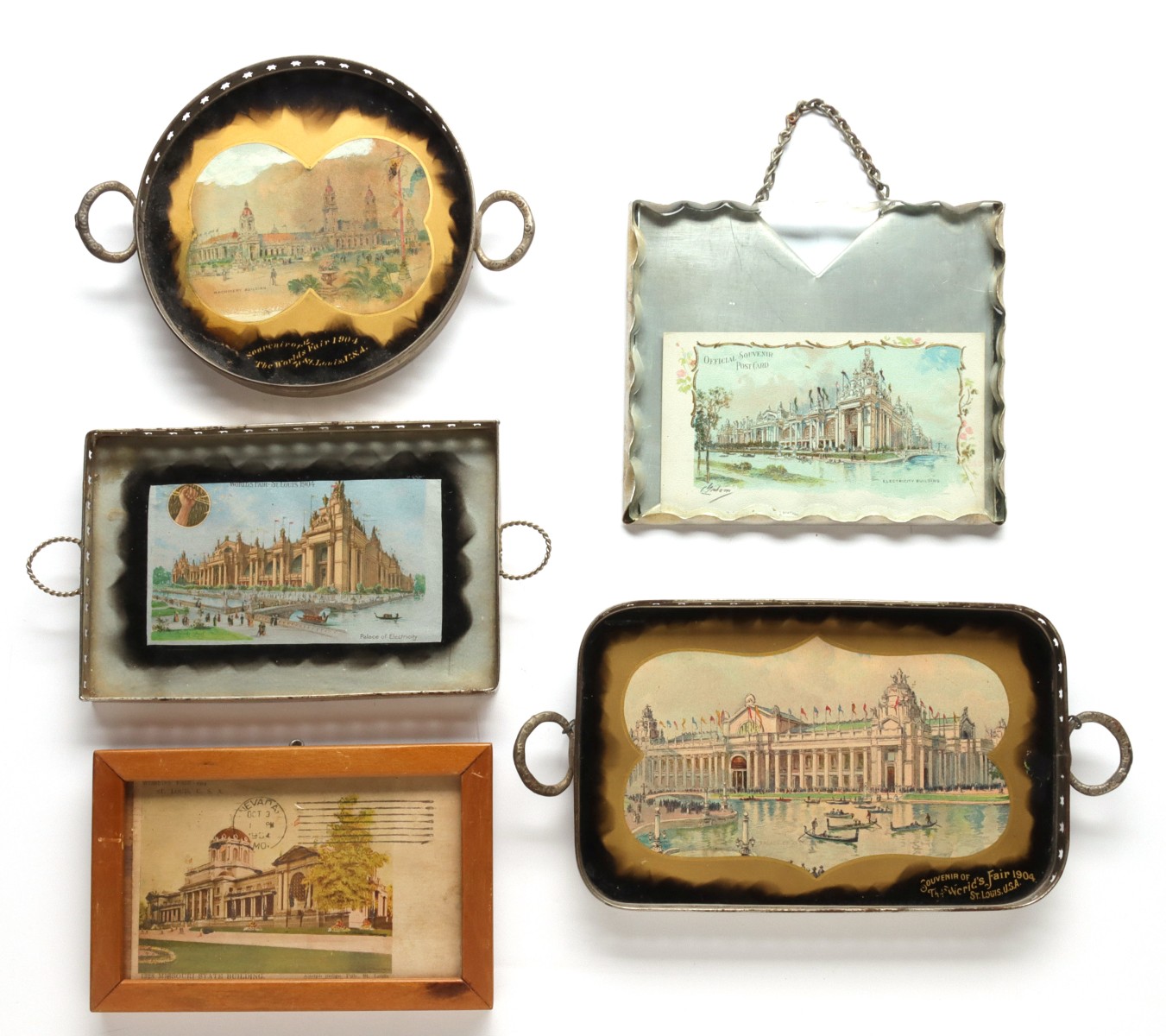 ST. LOUIS WORLD'S FAIR TRAYS AND FRAMED POSTCARDS