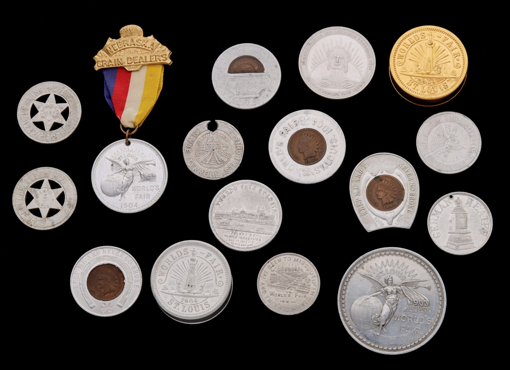 1904 WORLD'S FAIR ALUMINUM TOKENS WITH 1904 PENNIES