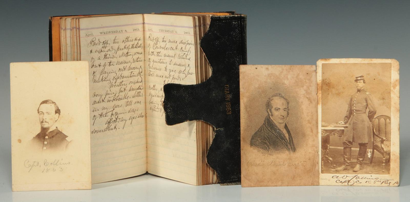 CAPT. A. COLLINS 1863 CIVIL WAR DIARY AND BRADY CDV