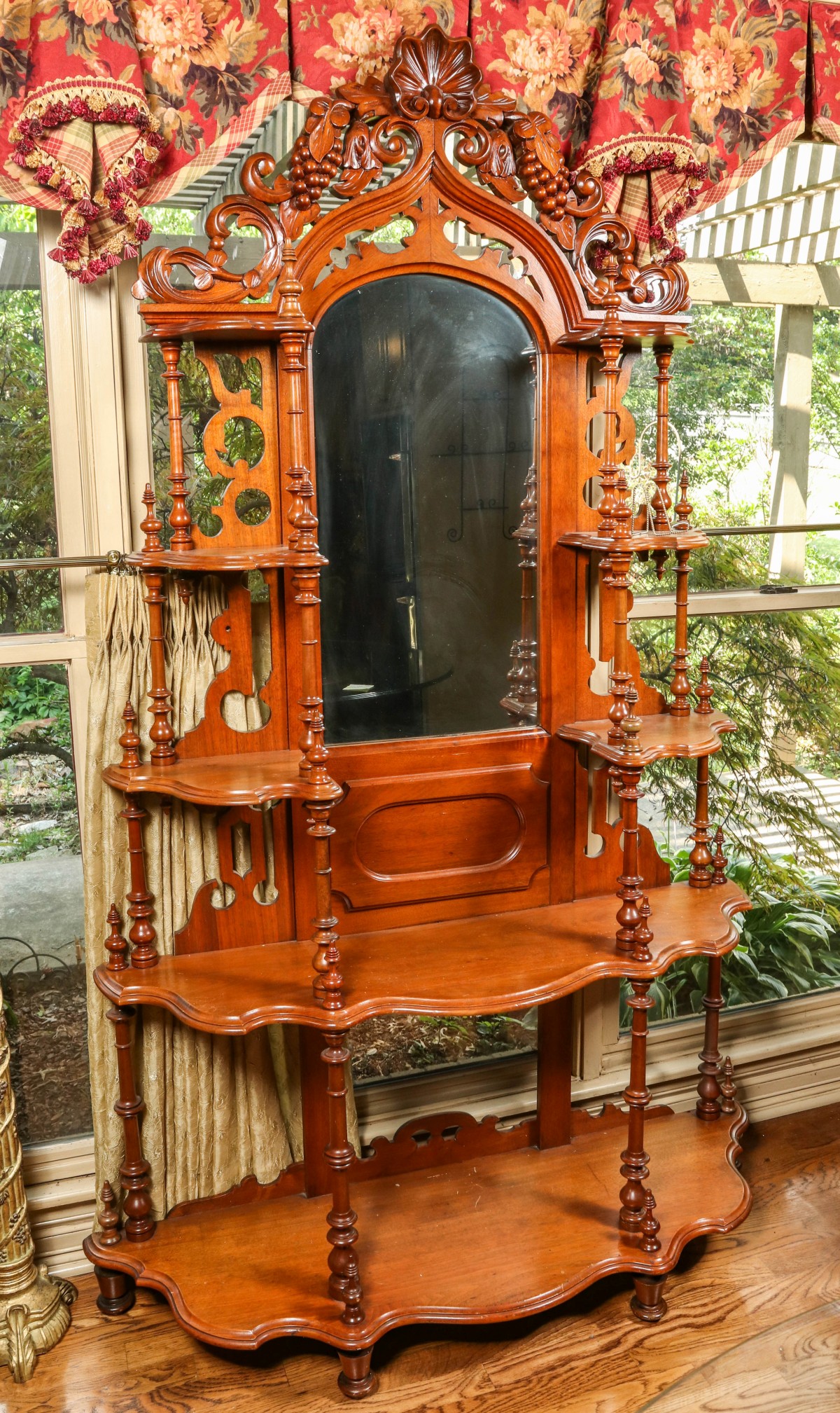 ELABORATE 19TH C. ETAGERE W/ CARVED GRAPE CLUSTER