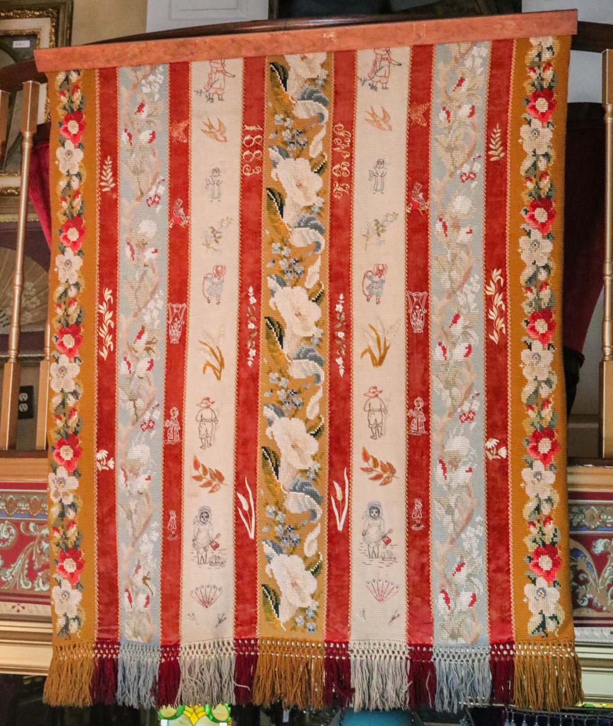 1883 VICTORIAN NEEDLEPOINT TEXTILE WITH EMBROIDERY