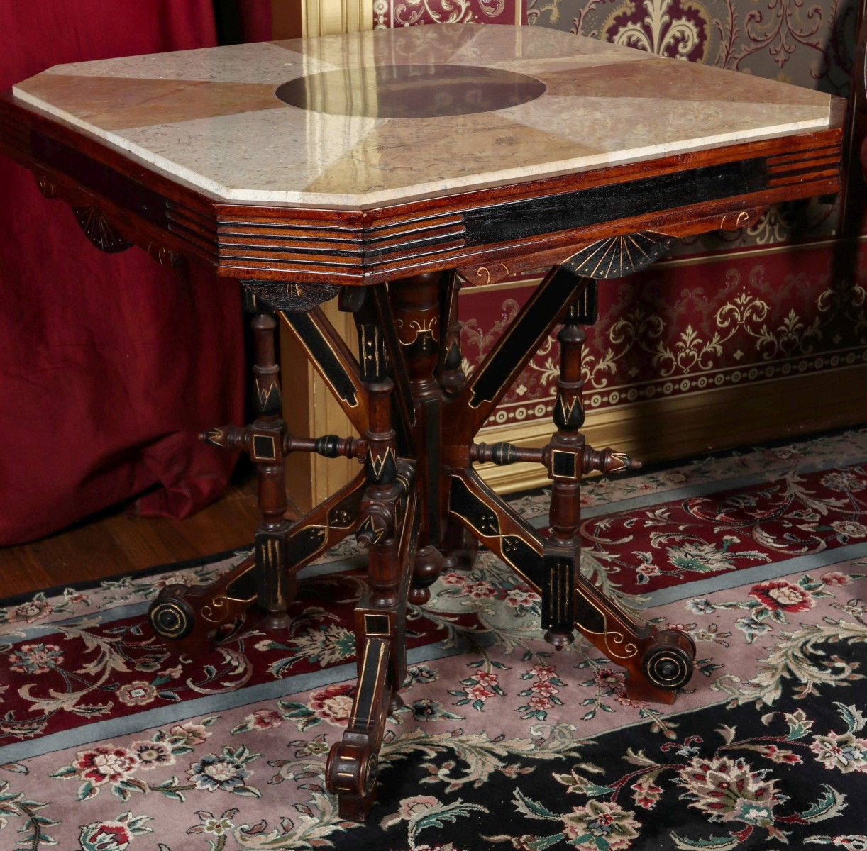 EXCEPTIONAL INLAID MARBLE AMERICAN RENAISSANCE TABLE