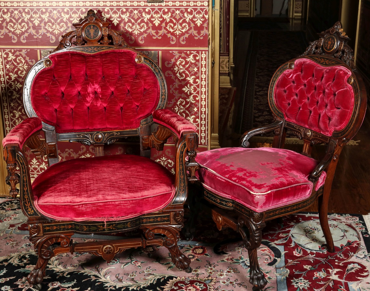 INLAID VICTORIAN PARLOR CHAIRS ATTRIBUTED HERTER BROS