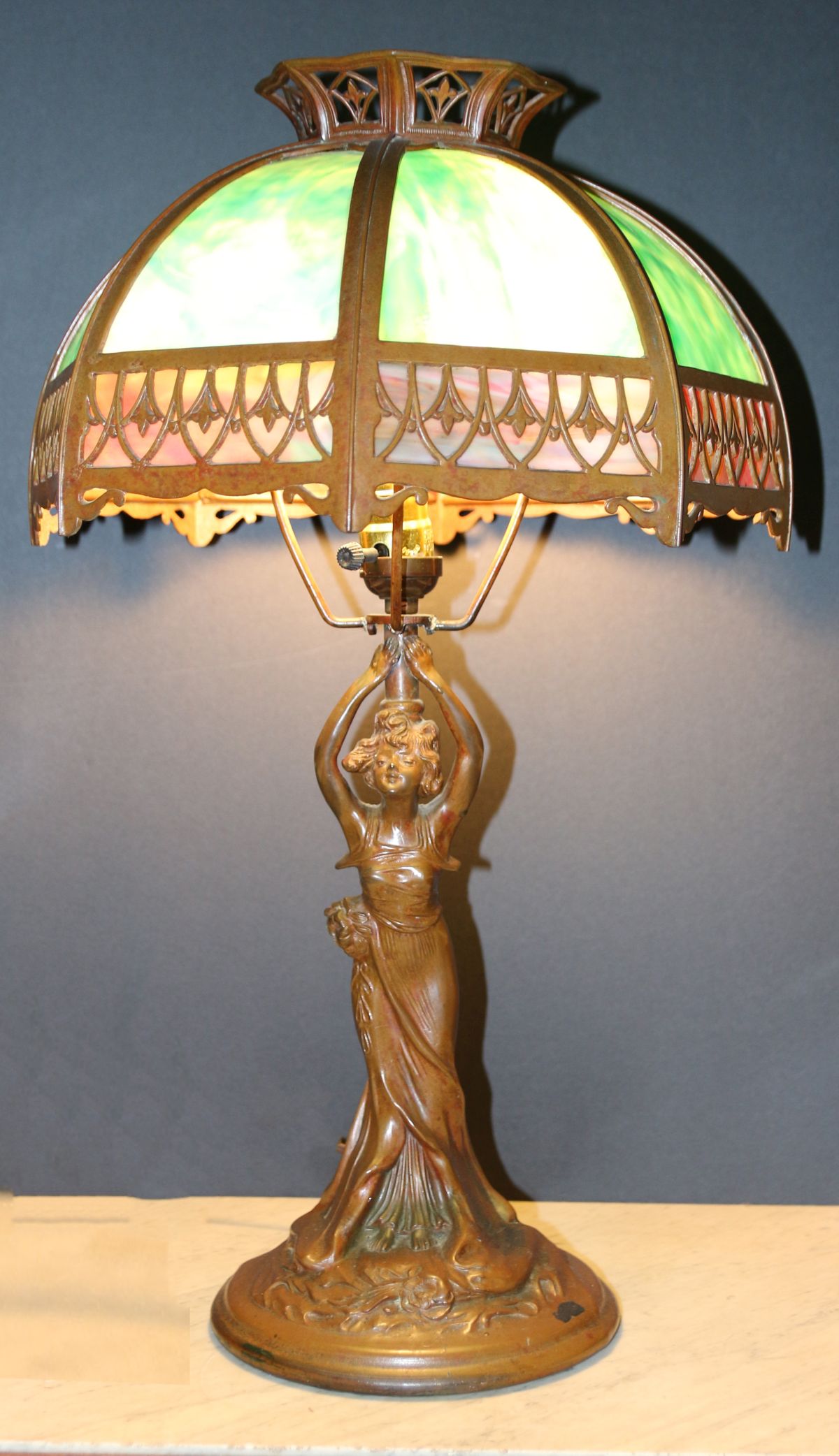 A GOOD ART NOUVEAU FIGURAL FEMALE TABLE LAMP