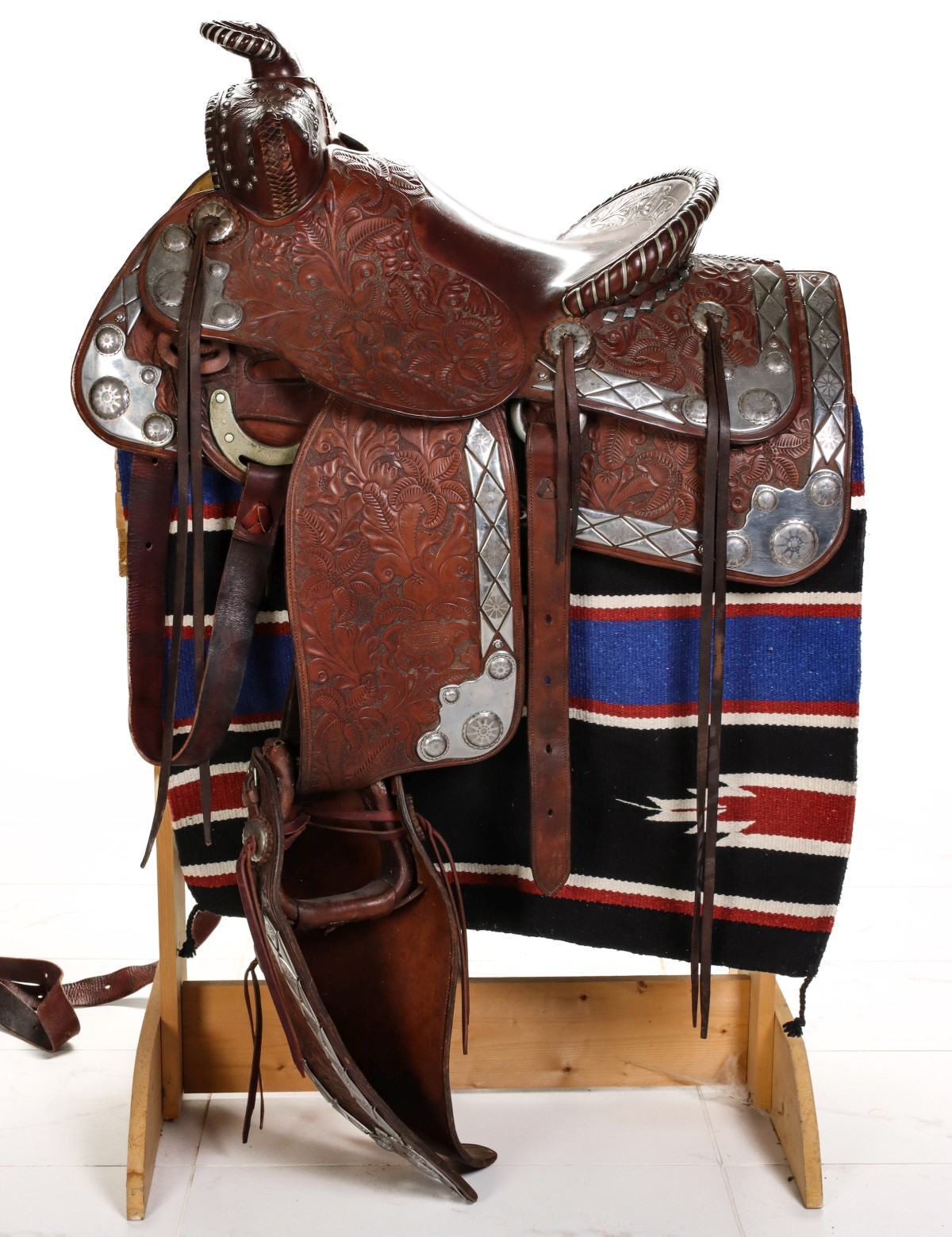 A SILVER-LACED AND METAL MOUNT SHIPLEY WESTERN SADDLE