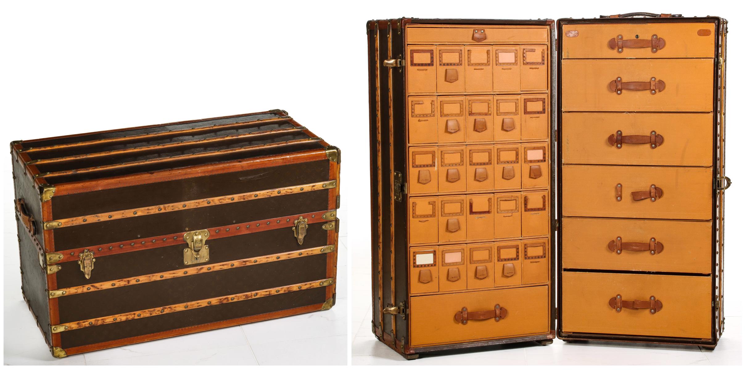 A RARE LOUIS VUITTON SHOE TRUNK WITH FITTED INTERIOR