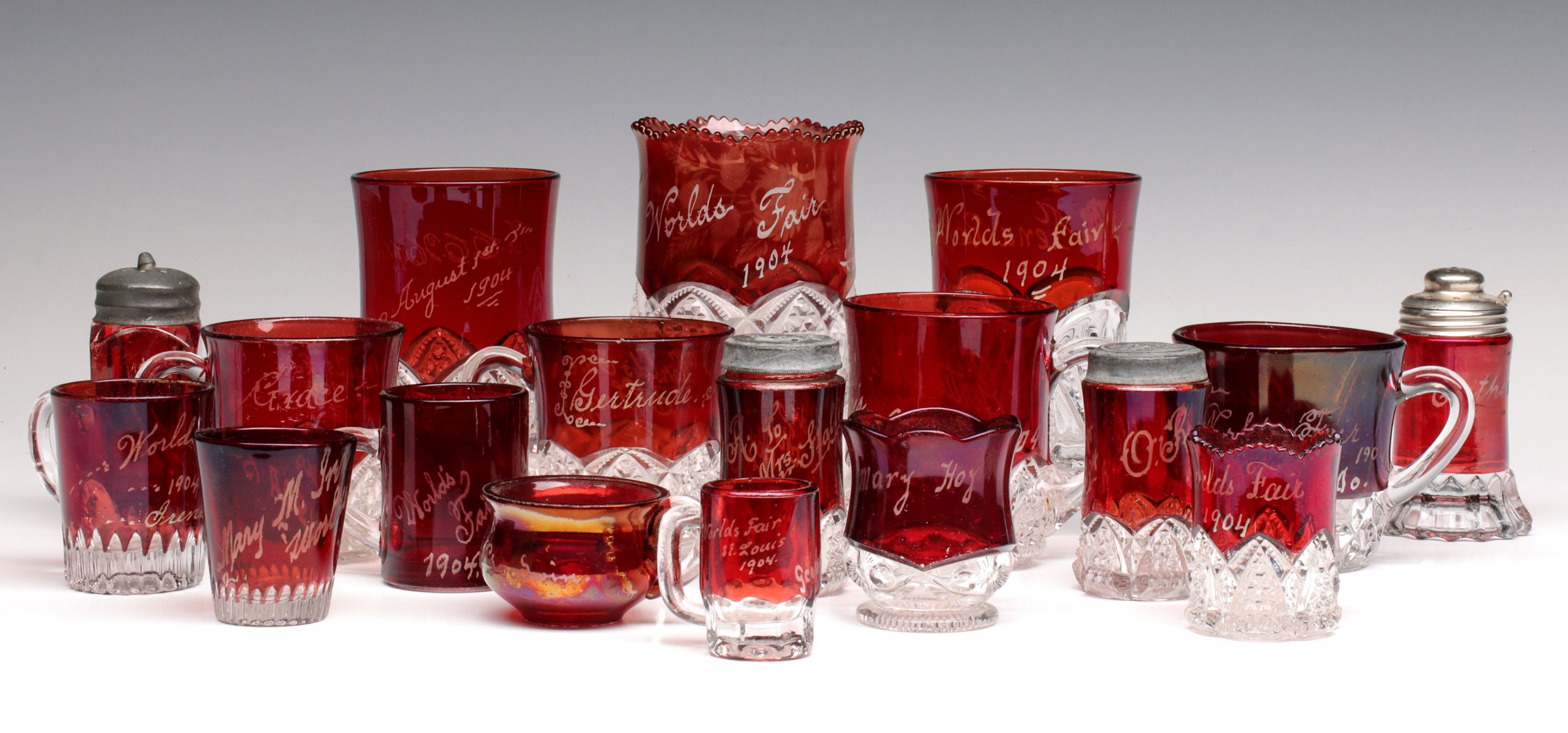 EIGHTEEN PIECES 1904 WORLD'S FAIR RUBY FLASH