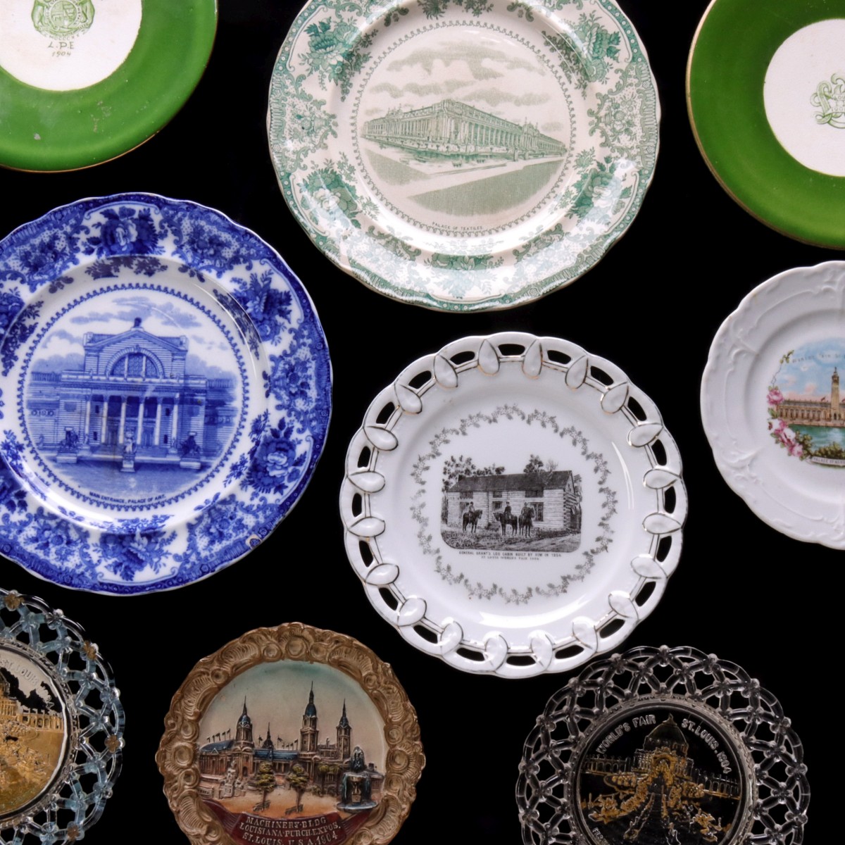 NINE VARIOUS 1904 WORLD'S FAIR SOUVENIR PLATES