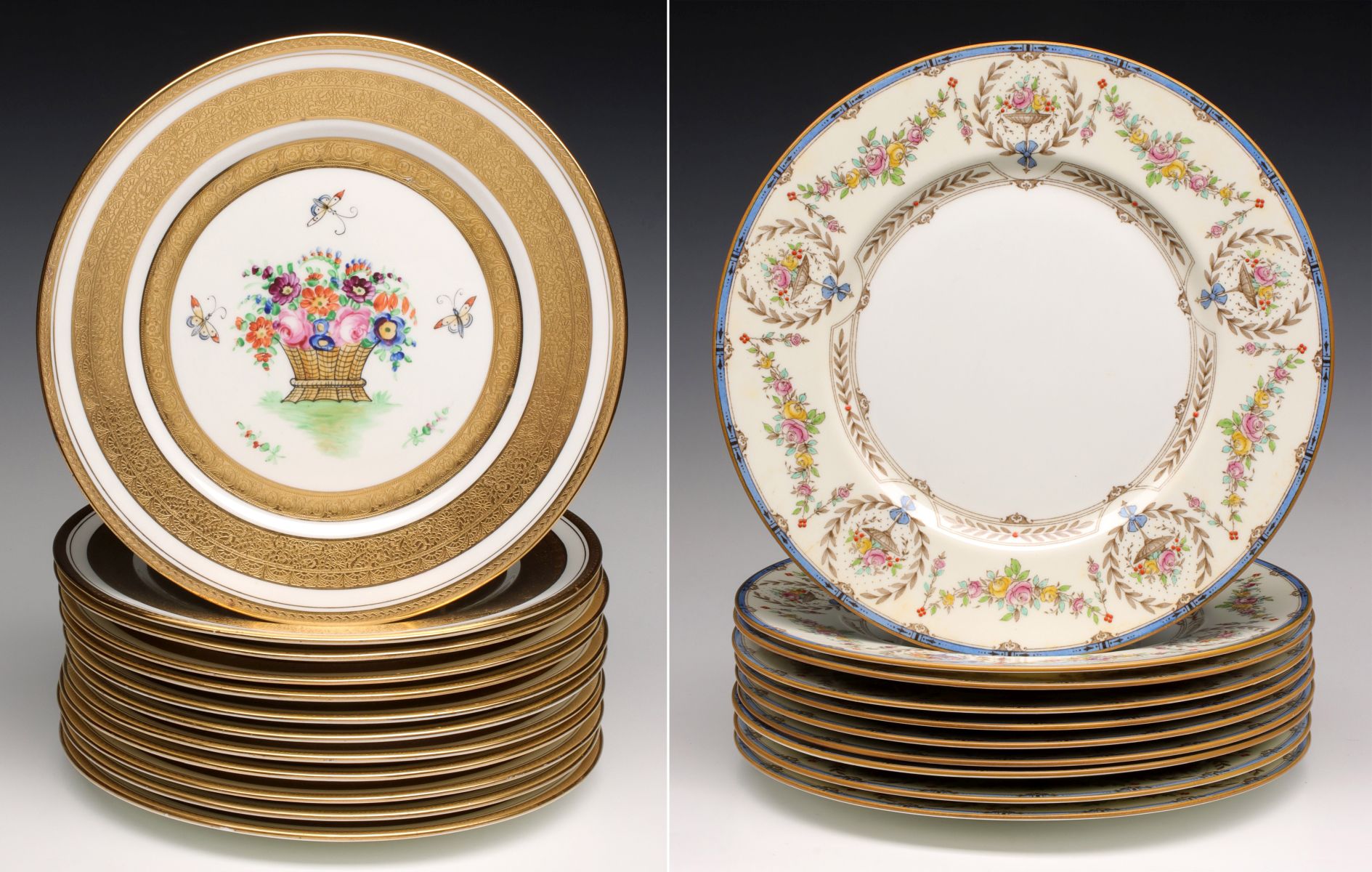 CAULDON HAND PAINTED AND GOLD ENCRUSTED SERVICE PLATES