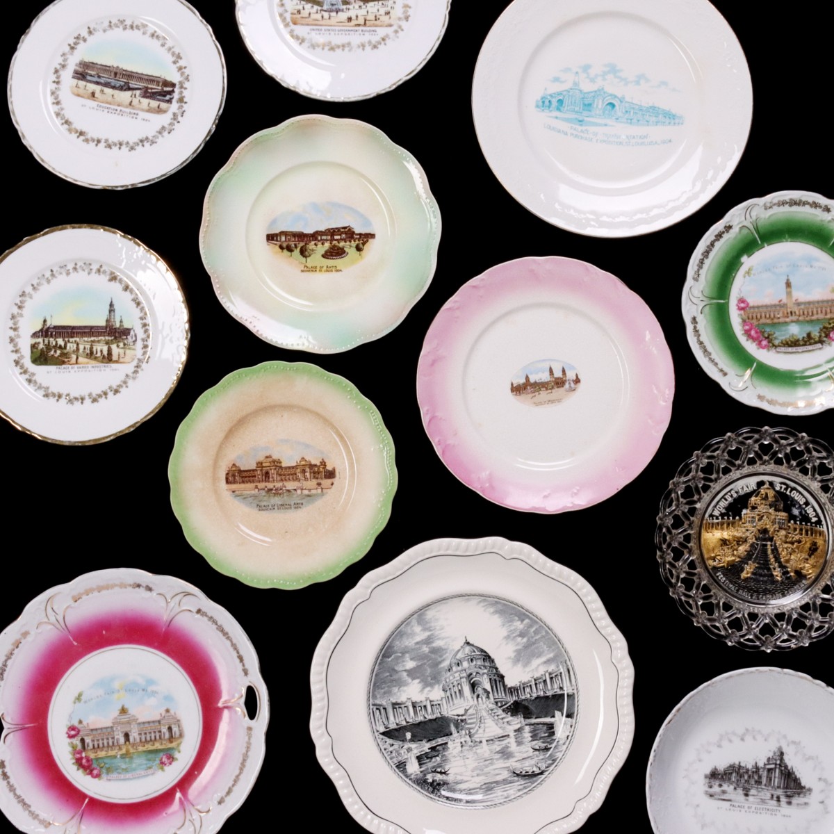 A DOZEN DIFFERENT '04 WORLD'S FAIR SOUVENIR PLATES