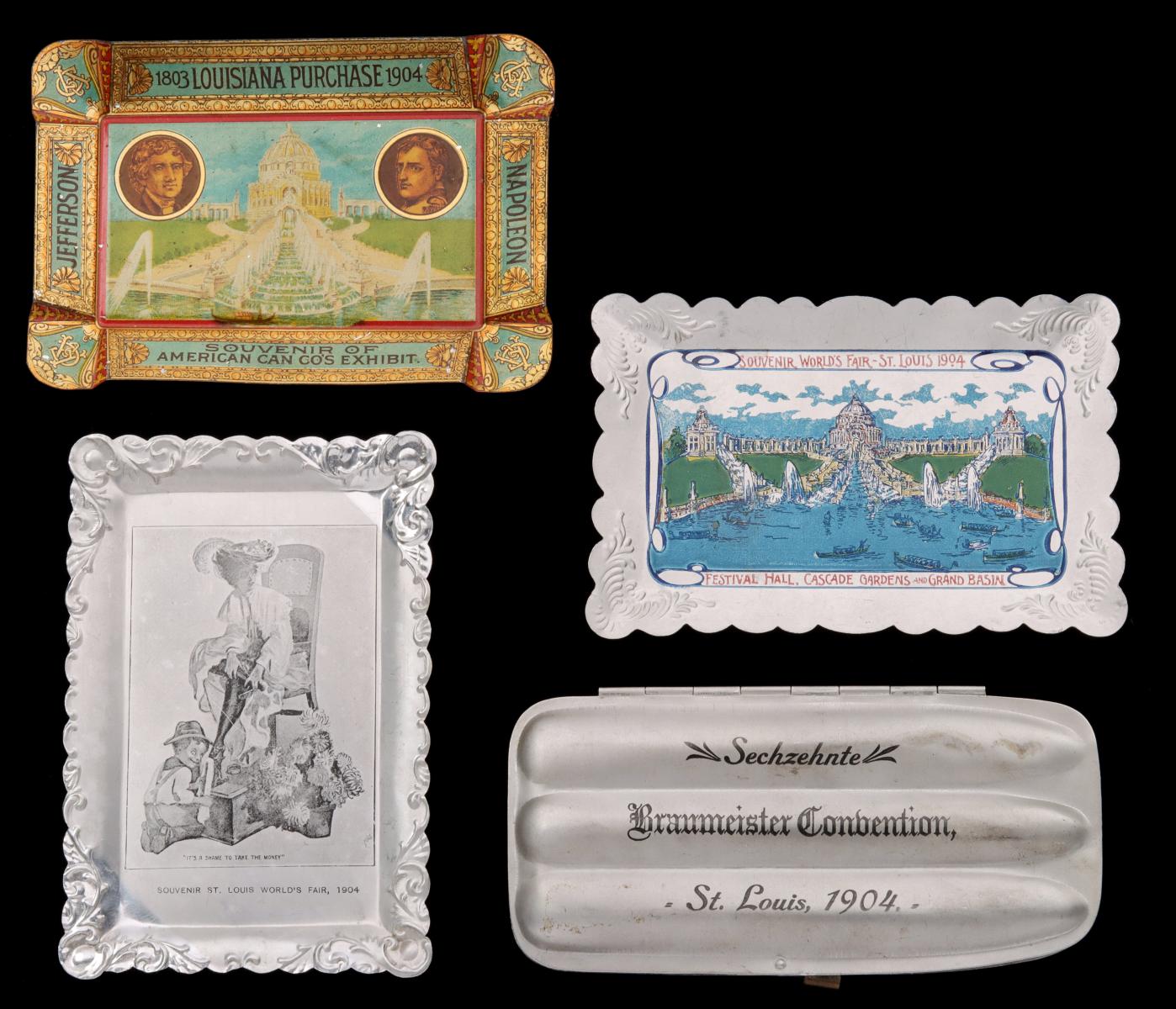 1904 ST. LOUIS WORLD'S FAIR TIP TRAYS AND CIGAR CASE