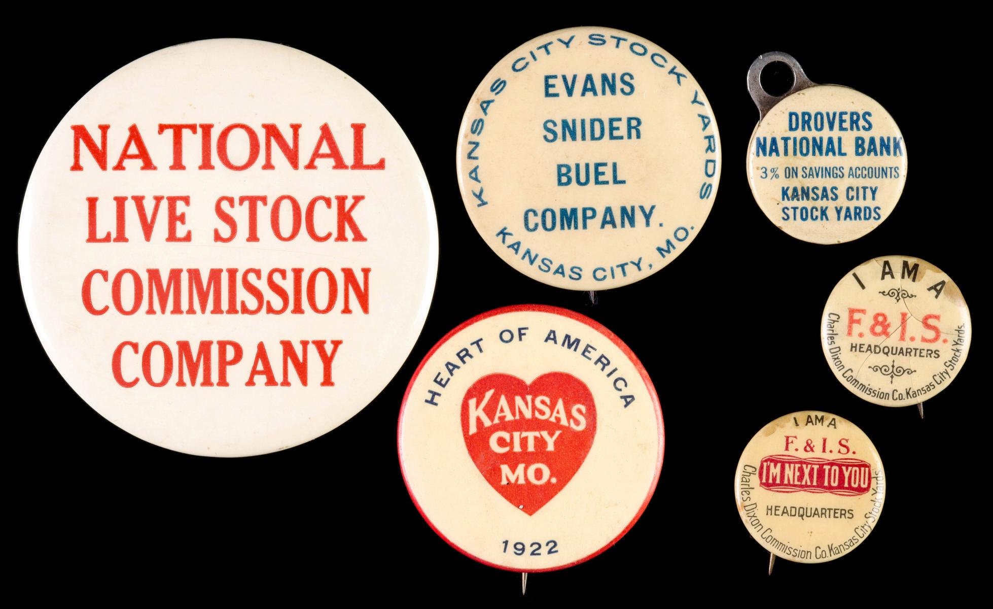 KC STOCKYARD AND COMMISSION CELLULOID PINBACK BUTTONS