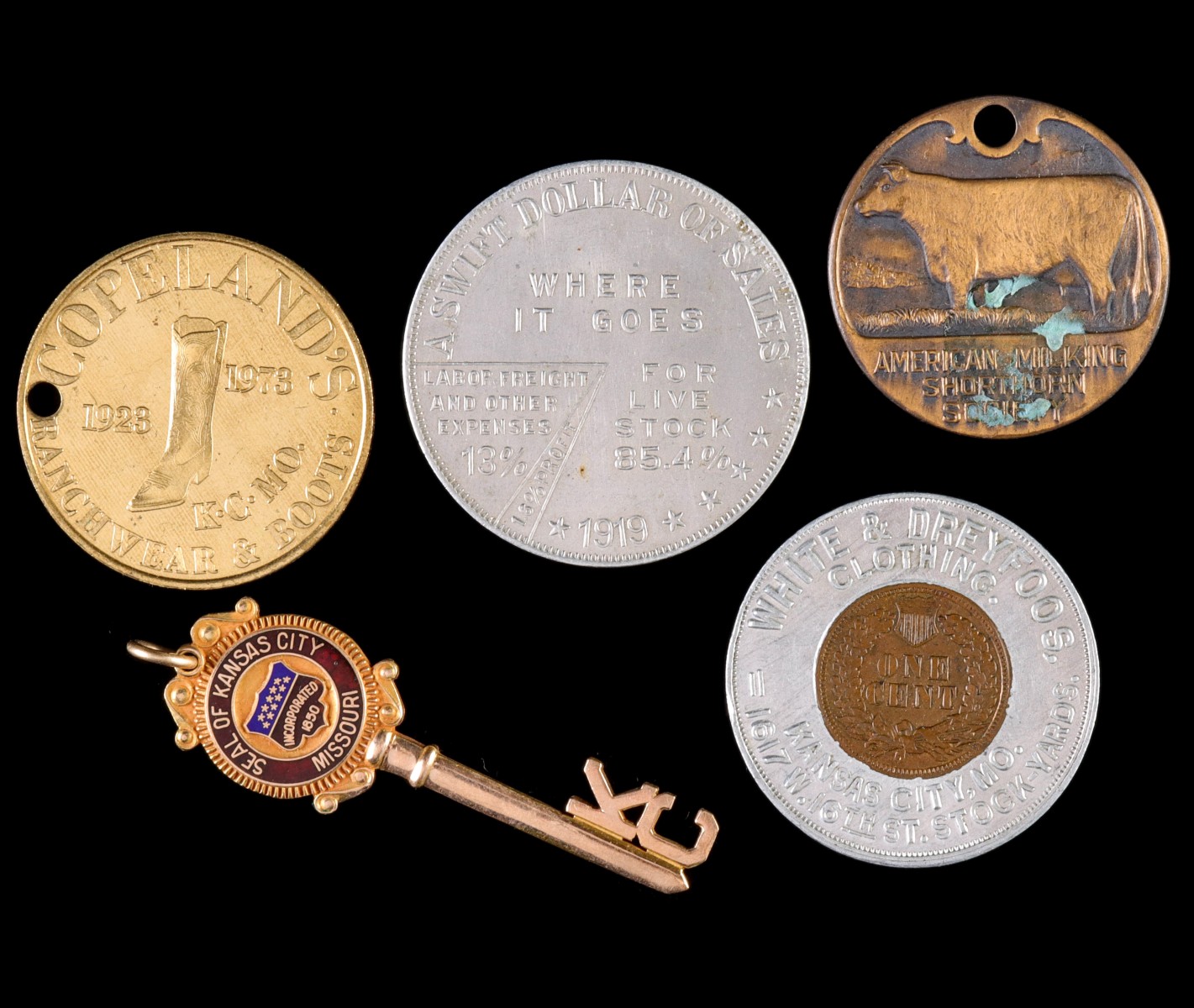 A COLLECTION OF KANSAS CITY TOKENS AND KEY 1903-1973