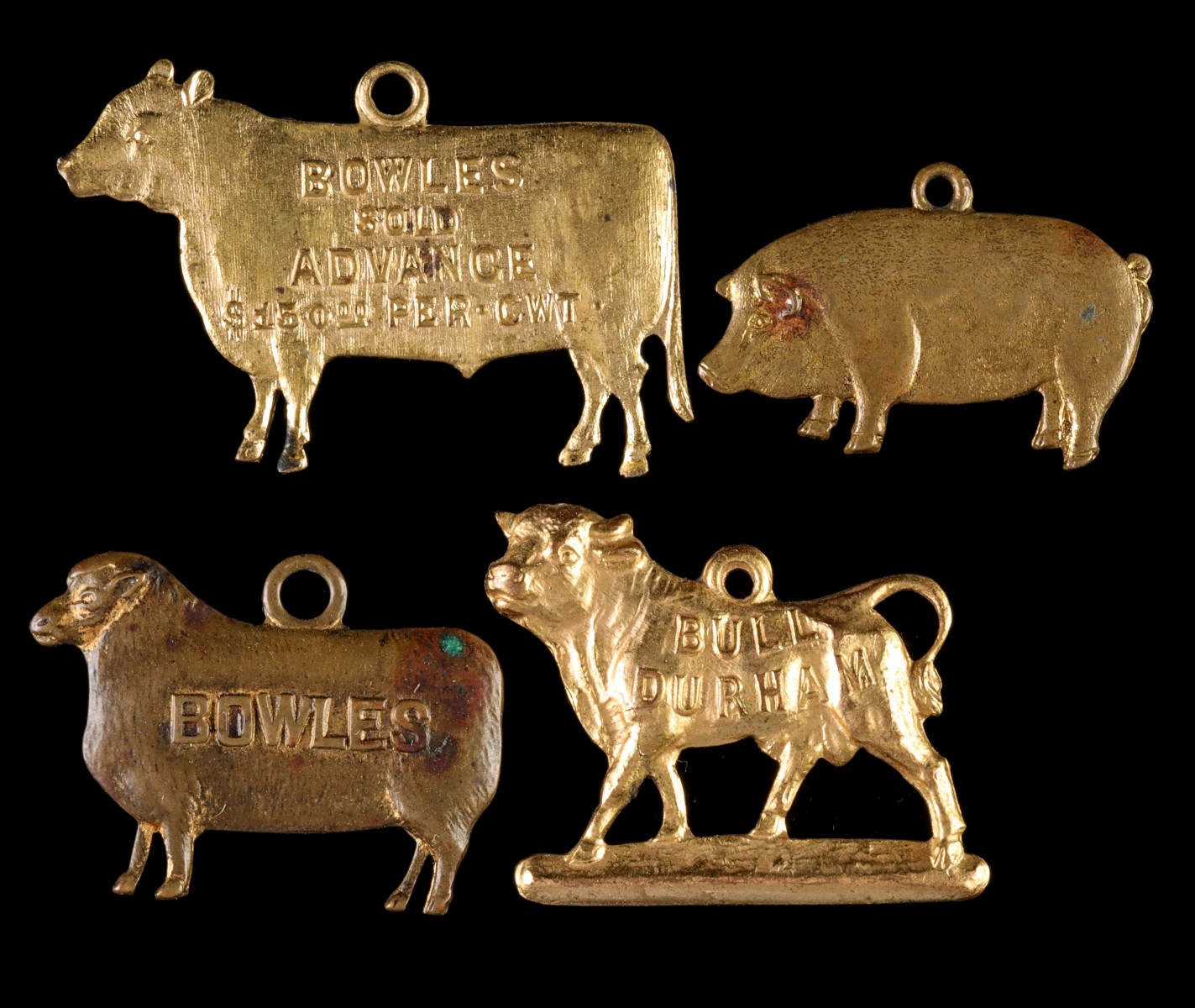 THREE BOWLES LIVESTOCK COMMISSION FIGURAL PENDANTS