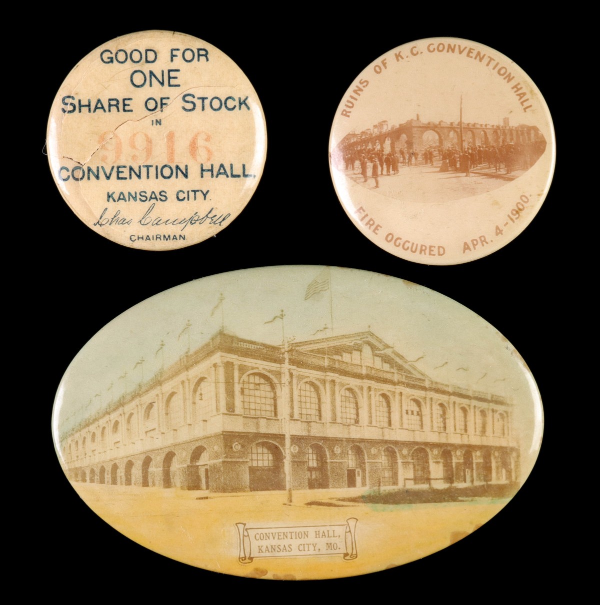 KANSAS CITY CONVENTION HALL MEMENTOS CIRCA 1900