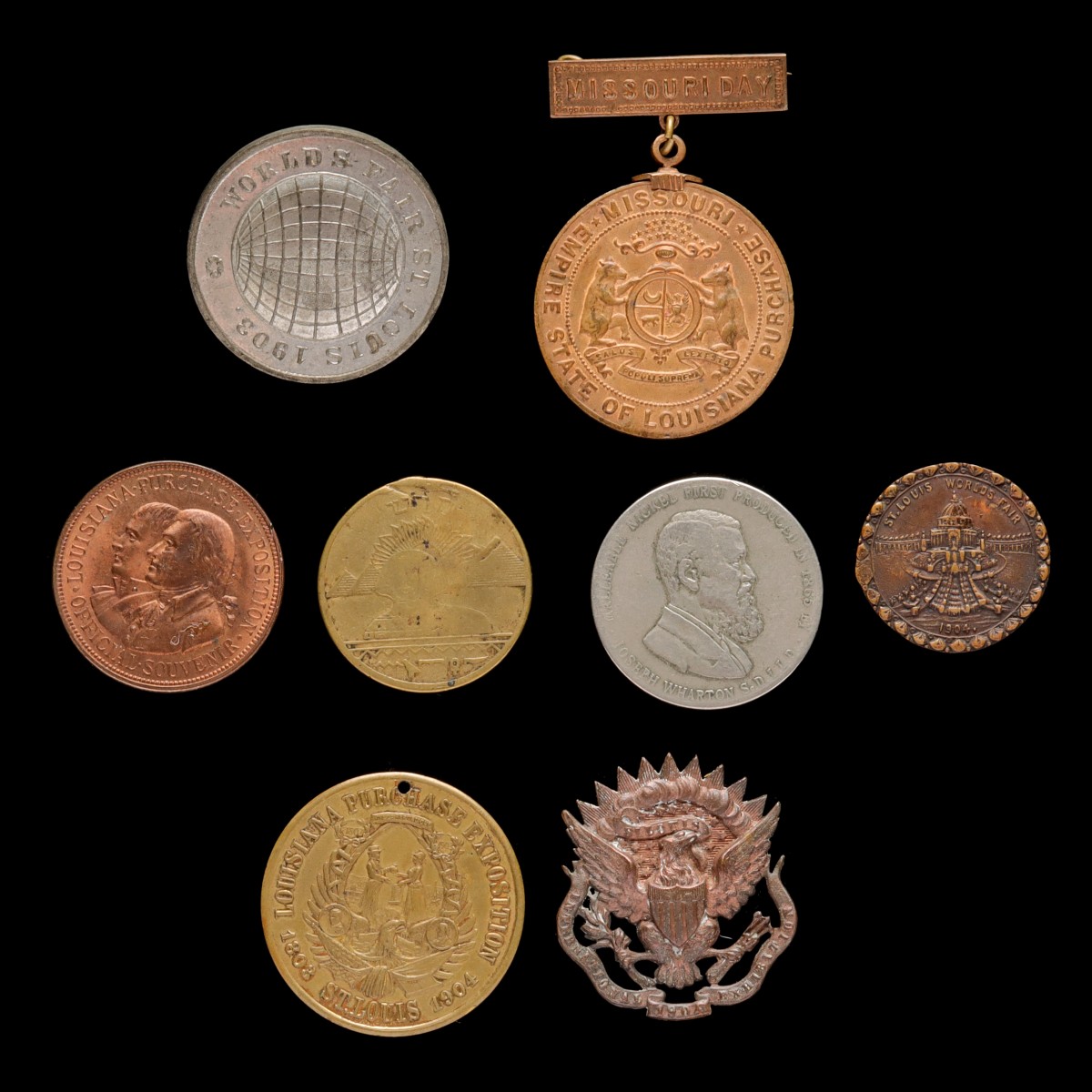 1904 ST. LOUIS WORLD'S FAIR TOKENS, PINS & MEDALS