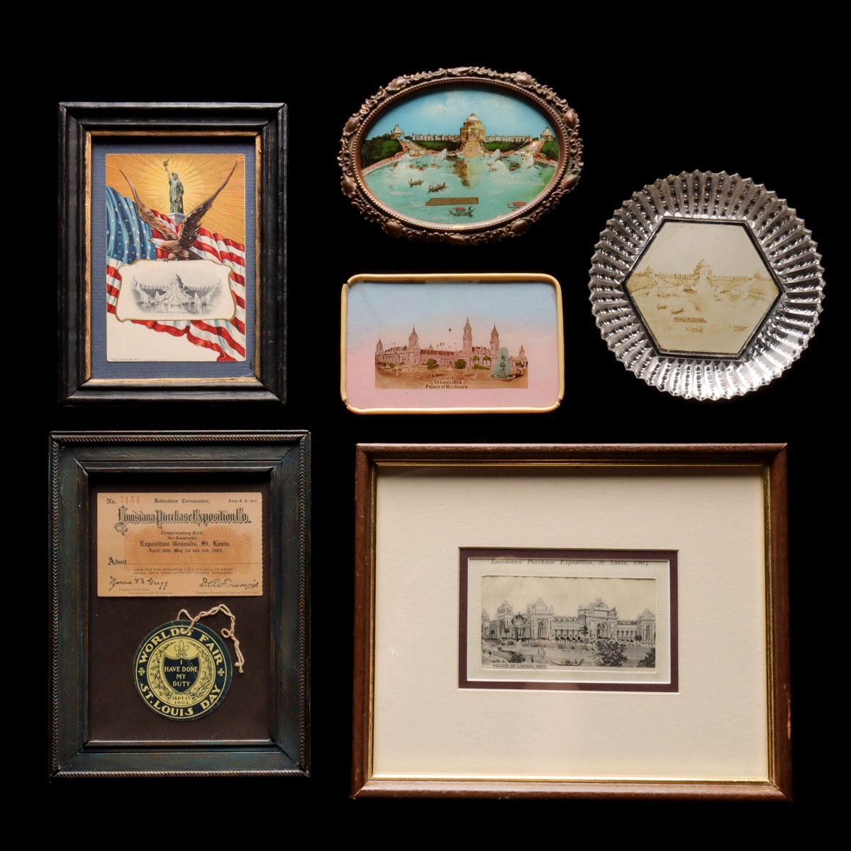 1904 STL FAIR SILK, LITHO AND PRINT ON GLASS ITEMS