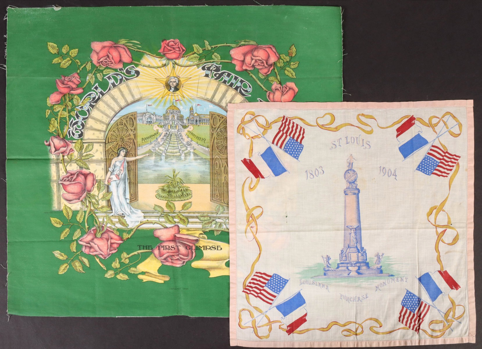 RARE 1904 WORLD'S FAIR PILLOW FACE, PLUS HANDKERCHIEF