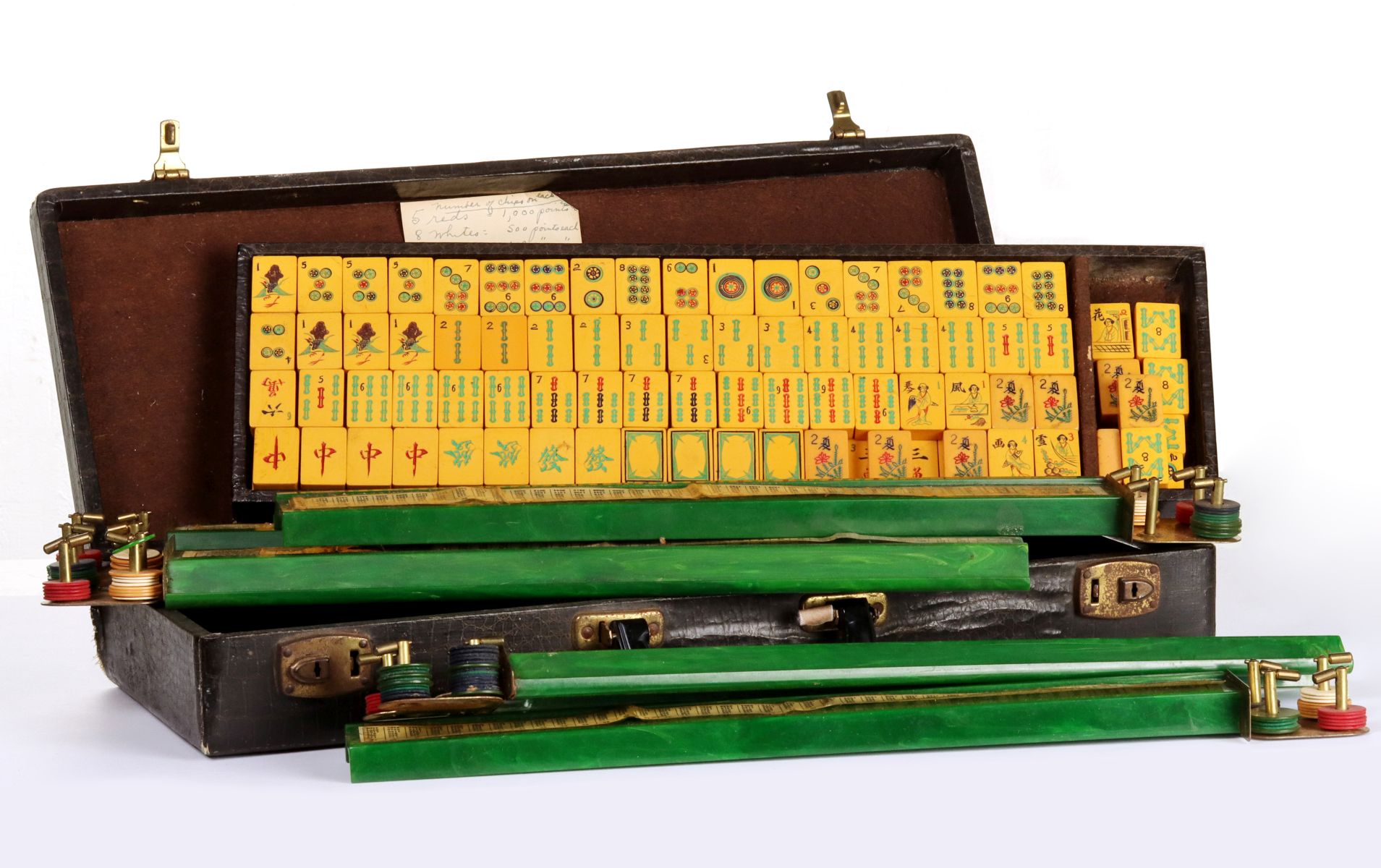 AN ANTIQUE MAH JONG SET WITH CATALIN TILE STANDS