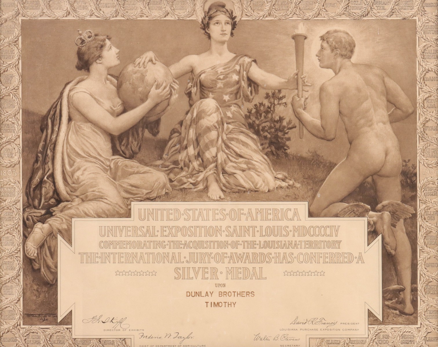 A 1904 ST. LOUIS WORLD'S FAIR FRAMED AWARD CERTIFICATE