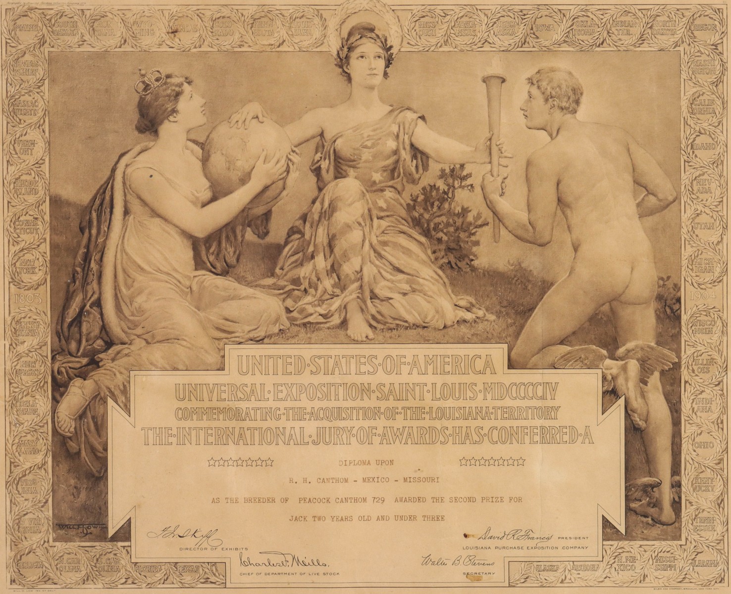 A 1904 ST. LOUIS WORLD'S FAIR FRAMED AWARD CERTIFICATE